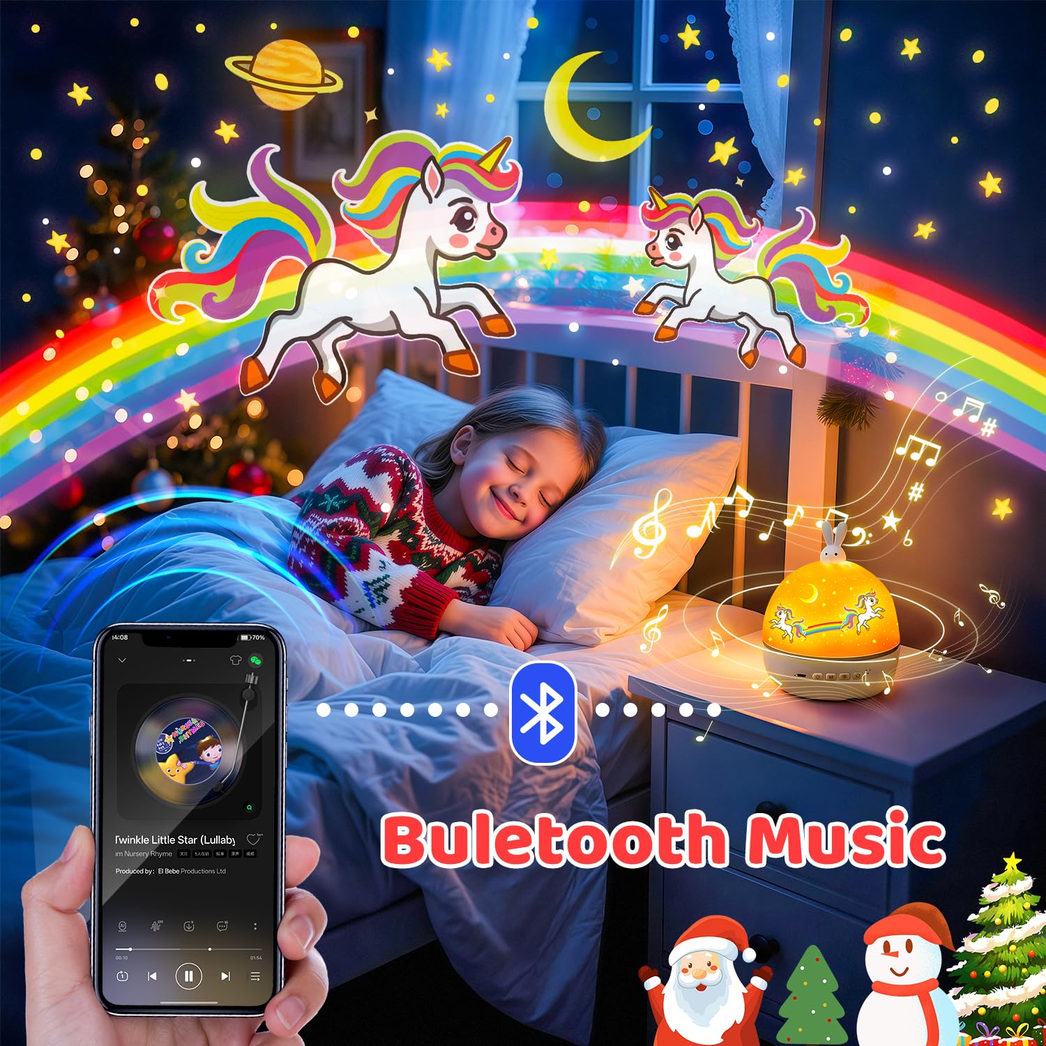 One Fire Proiettore Stelle Soffitto Bambini, 15 Films Luce Notturna Bambini, Bluetooth Musica 360° Lampada Proiettore Bambini, USB Ricaricabile Proiettore Soffitto Regalo Bambini Decorazioni Camera