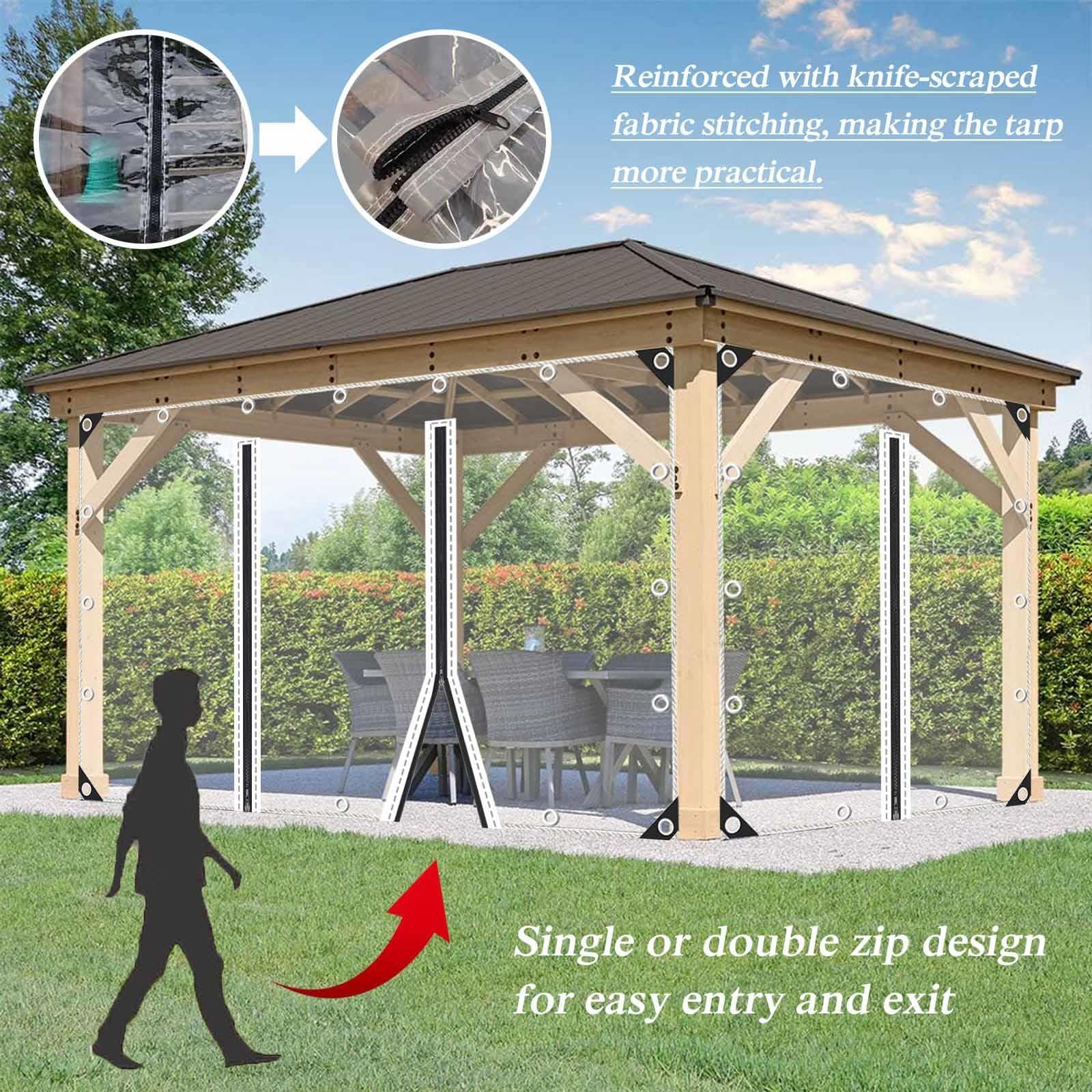 Bâche transparente imperméable avec porte 2/3/4/5 m, panneaux latéraux en plastique lourd pour pavil, véranda, abri auto, lot de 2 œillets encastrés
