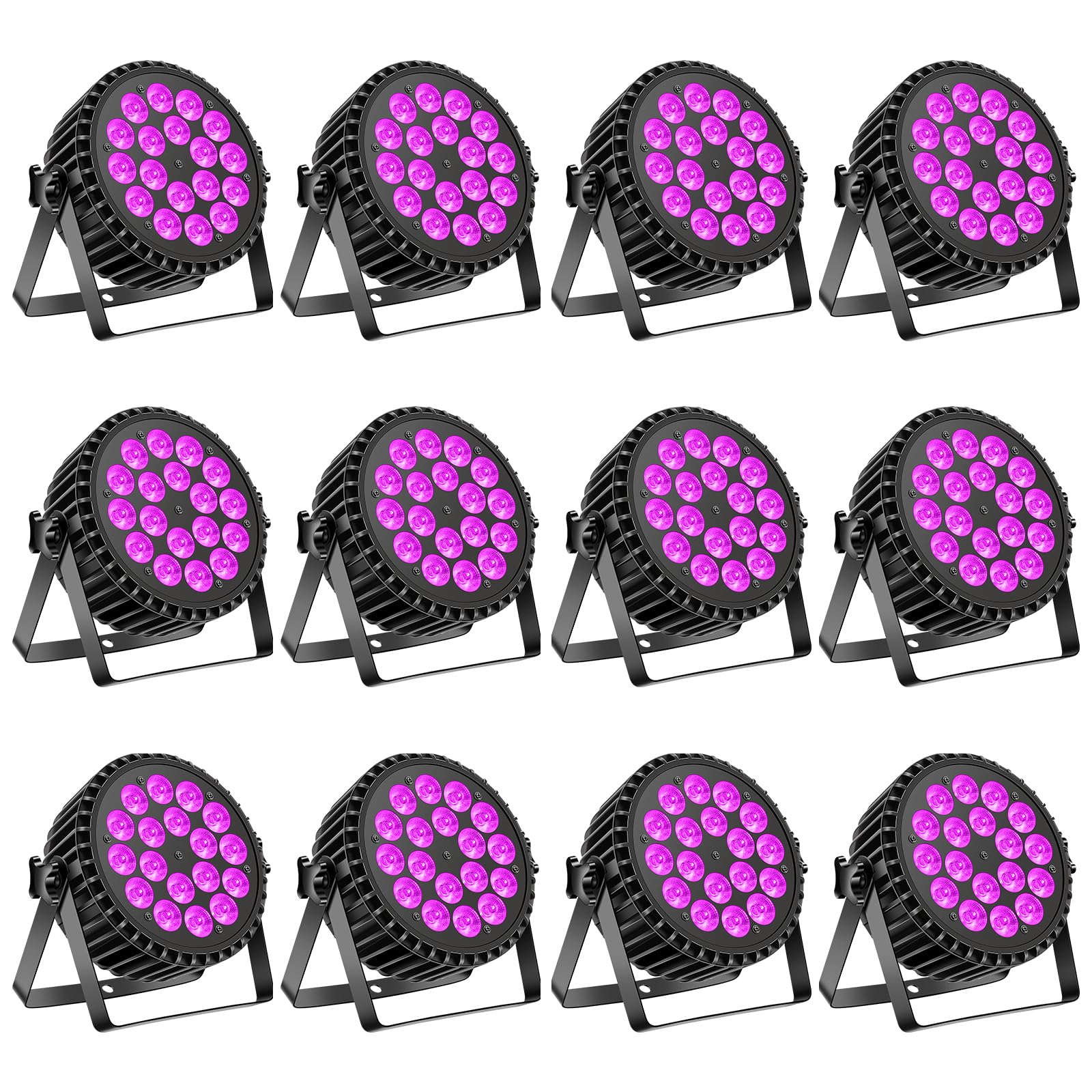 12pc Luminaire de scène à LED UV 200W 18 LED 4-en-1 DMX512 + RGB et 8 canaux avec Infinite Par Light Mixing/Rainbow Effect pour Stage DJ Party Show Bar Halloween Christmas