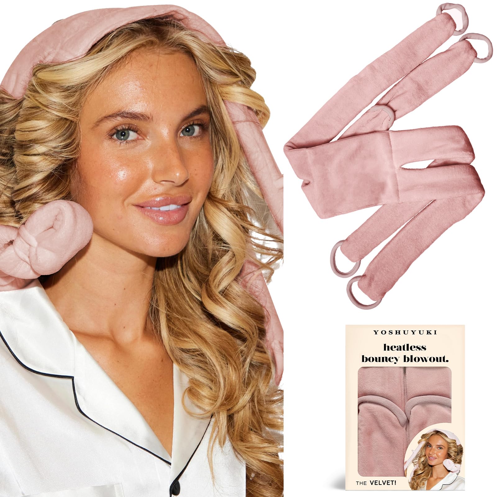 YOSHUYUKI Heatless Hair Curler Curls Overnight Rods No Heat Hair Curlers to Sleep in, Soft Heatless Curling Ribbon Set with Clip Hair Rollers for Blowout Look Long Short Hair, Blush Pink