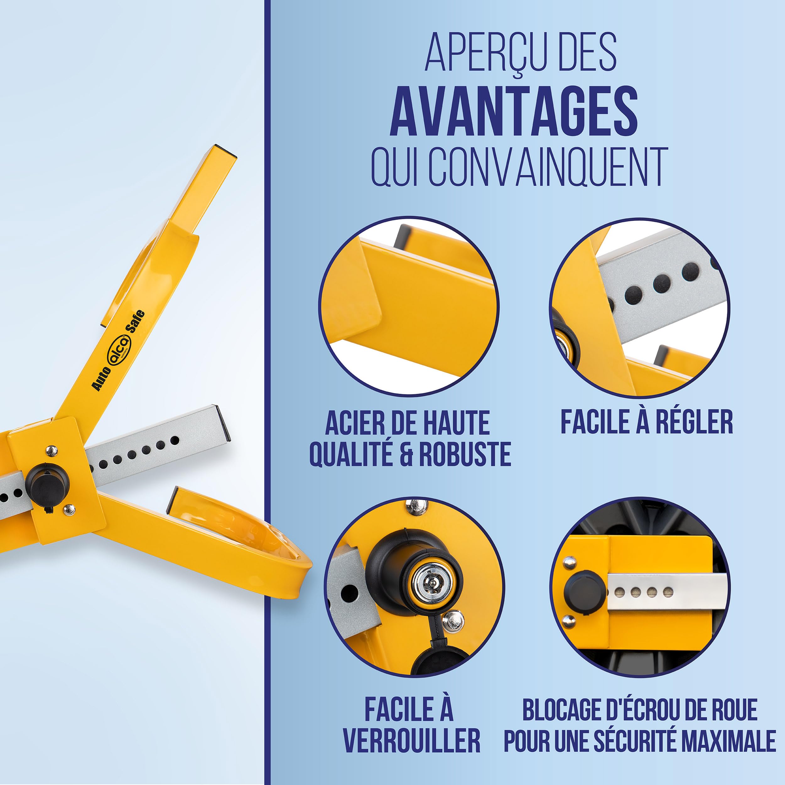 alca® Sabot de roue, largeur maximale du pneu : 245 mm, 16 à 19 pouces, niveau de sécurité 4