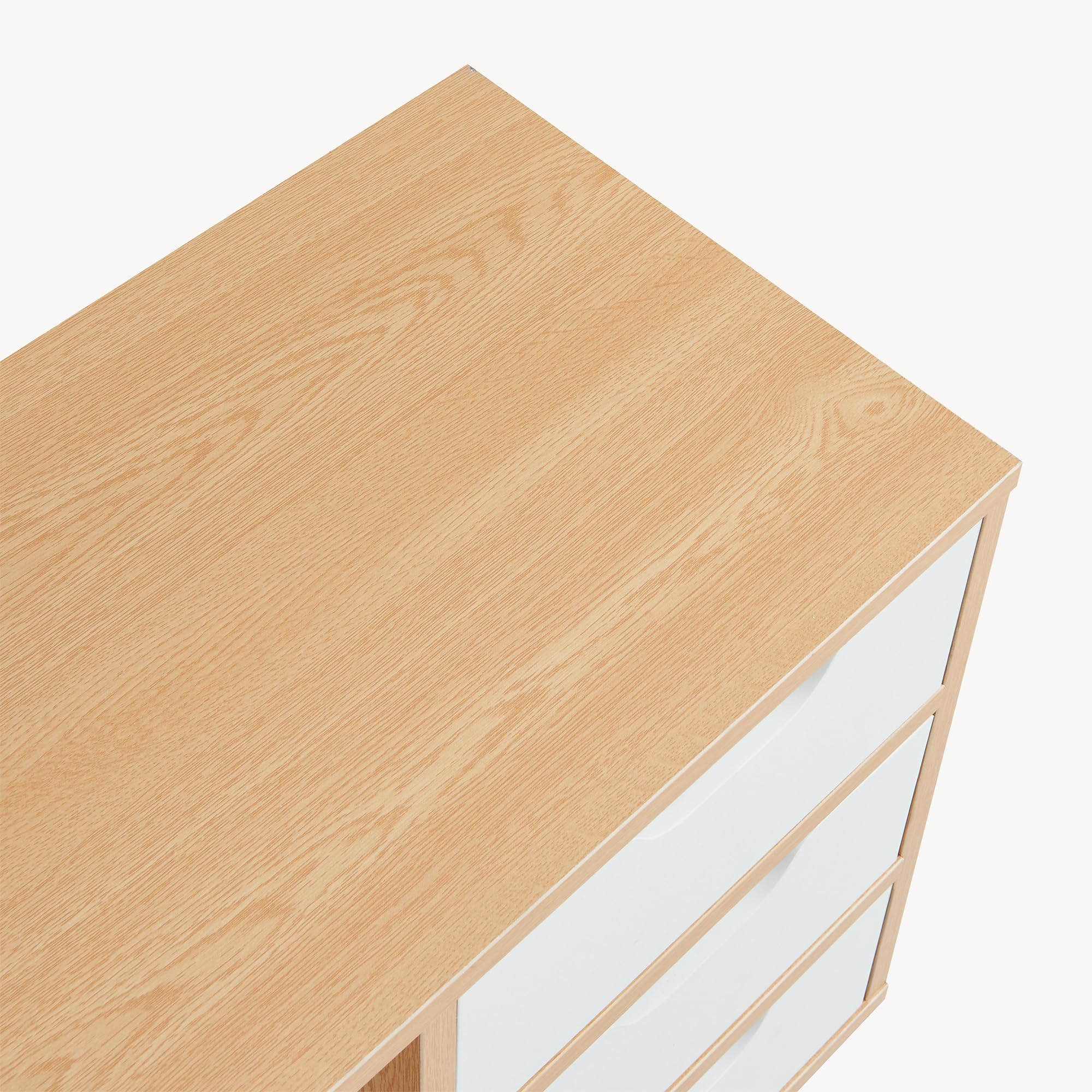 [en.casa] Comodino a 3 Cassetti e Scomparto Aperto Tavolino Basso Laterale Mobiletto Contenitore per Camera da Letto Soggiorno Ingresso 55 x 48 x 30 cm - Effetto Rovere/Bianco