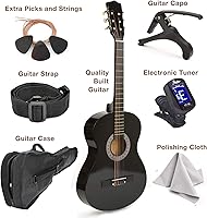 Vista 2 de Guitarra de madera de 76 cm con estuche y accesorios para niños, niñas, principiantes (Negro)