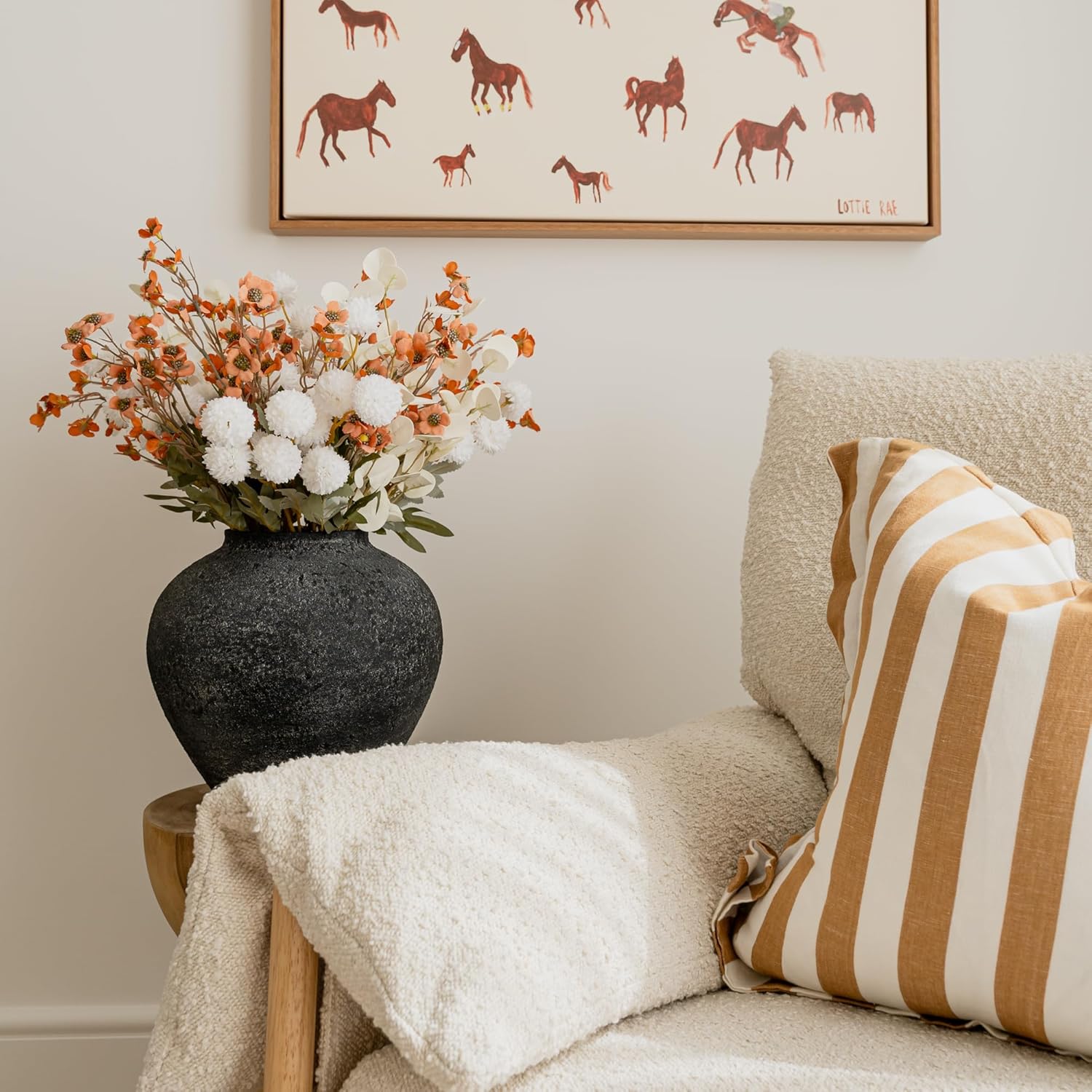 SilkSerenade White Silk Kiku Flower Arrangements with Eucalyptus & Umber Wild Flowers for Home Decor, Fake Flores Long Orange Tall Mums Earthy Rust Stems Artificial Floral Kitchen Dining Centerpieces - Image 3