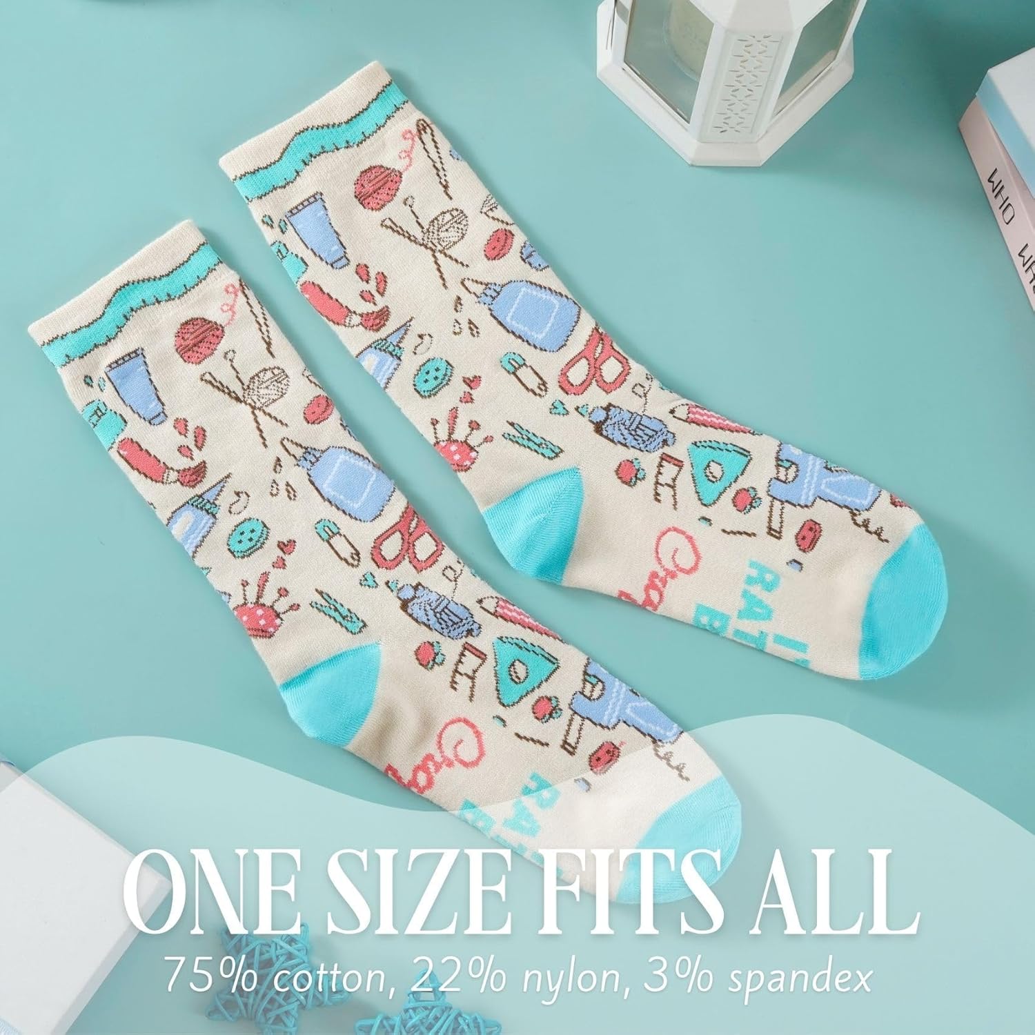 InnoBeta Craft Gifts for Women Socks, One Size Crew Socks, Quilting Quilt Crochet Knitting Gifts for Crafters Crafty Women on Birthday - I'd Rather be Crafting - Image 5