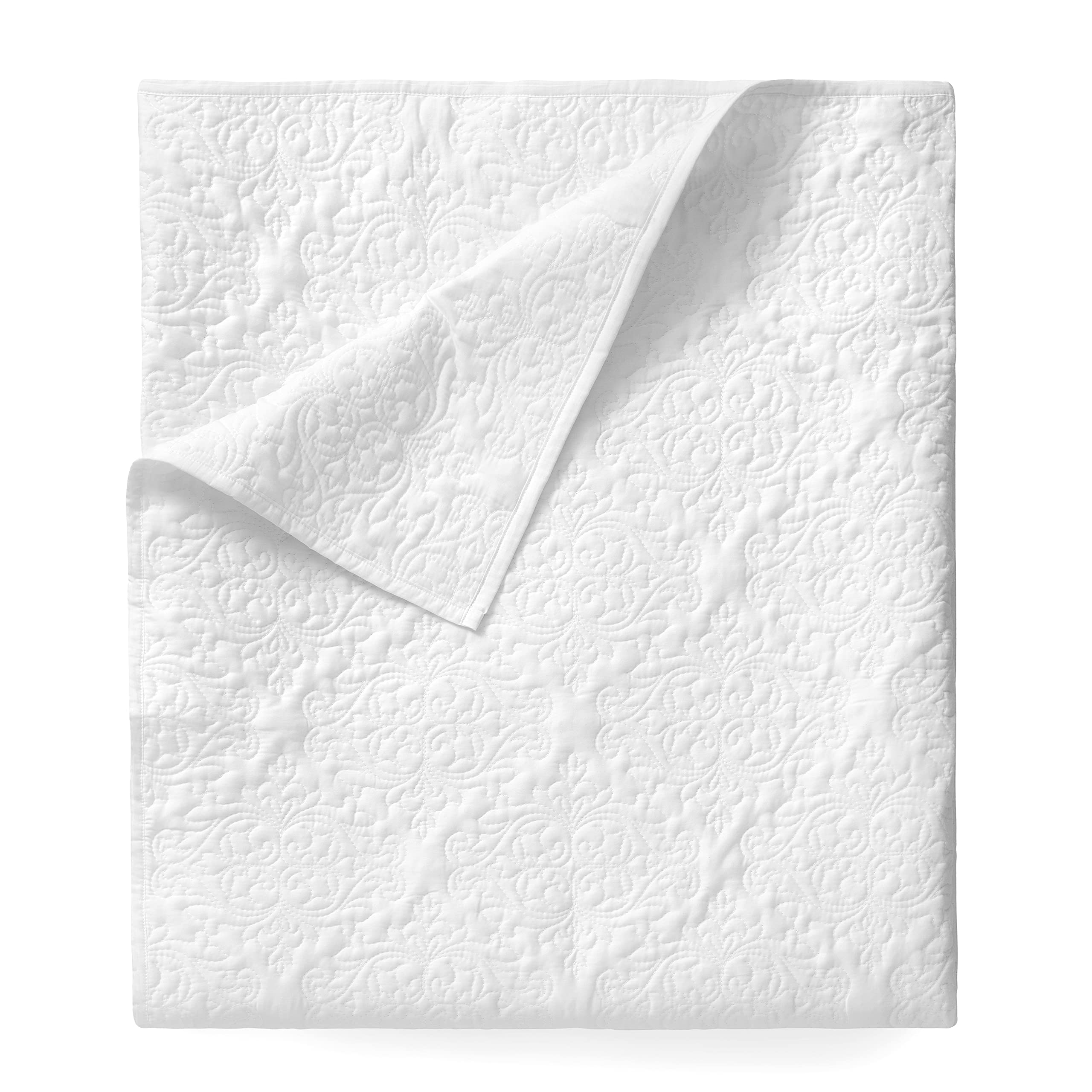 MARTHA STEWART Tessa Solid White Queen Quilt Set 3 Piece, 100 Cotton Bedspread, Smooth, Silky