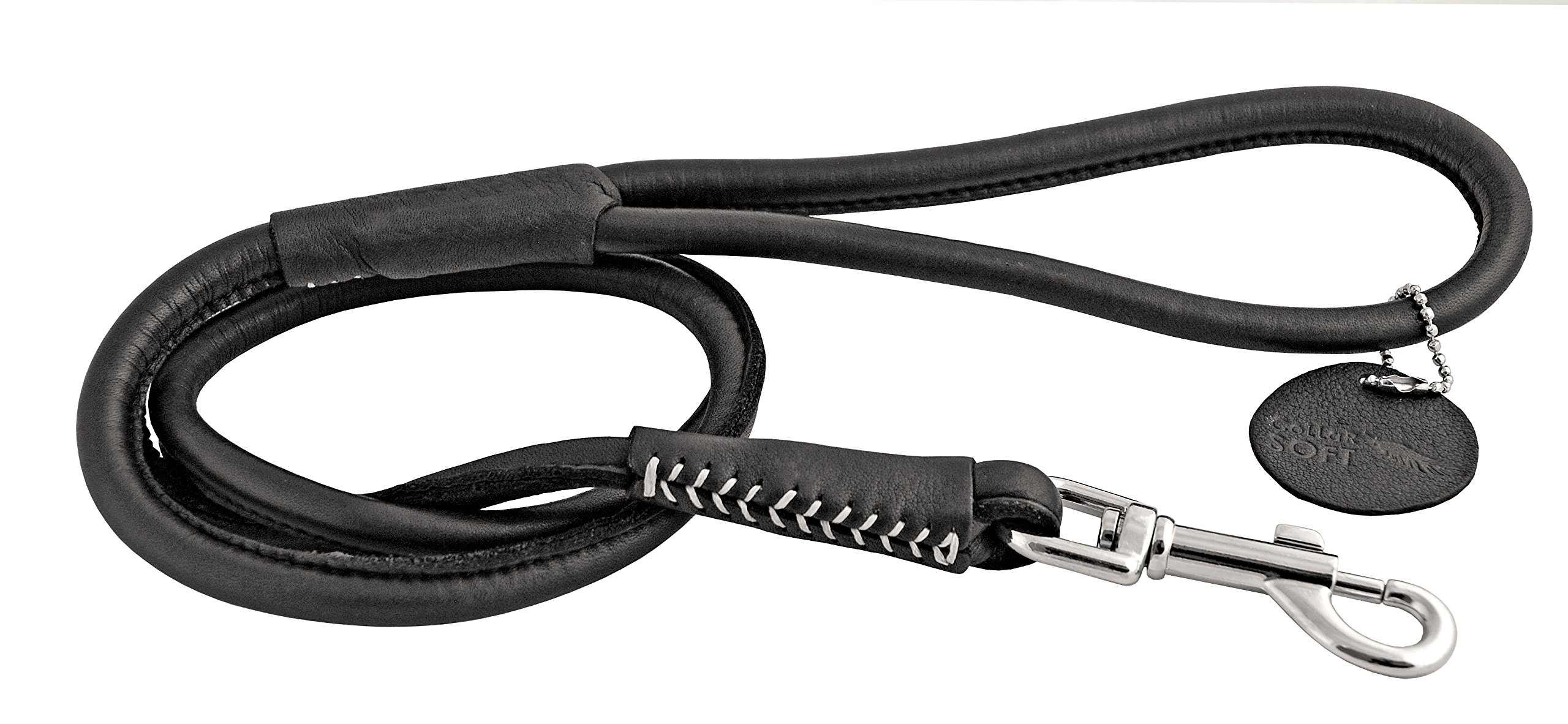 CHAPUIS SELLERIE Soft Round Leather Dog Lead Diameter 13 mm Length 1.22 m Size L Black, Noir