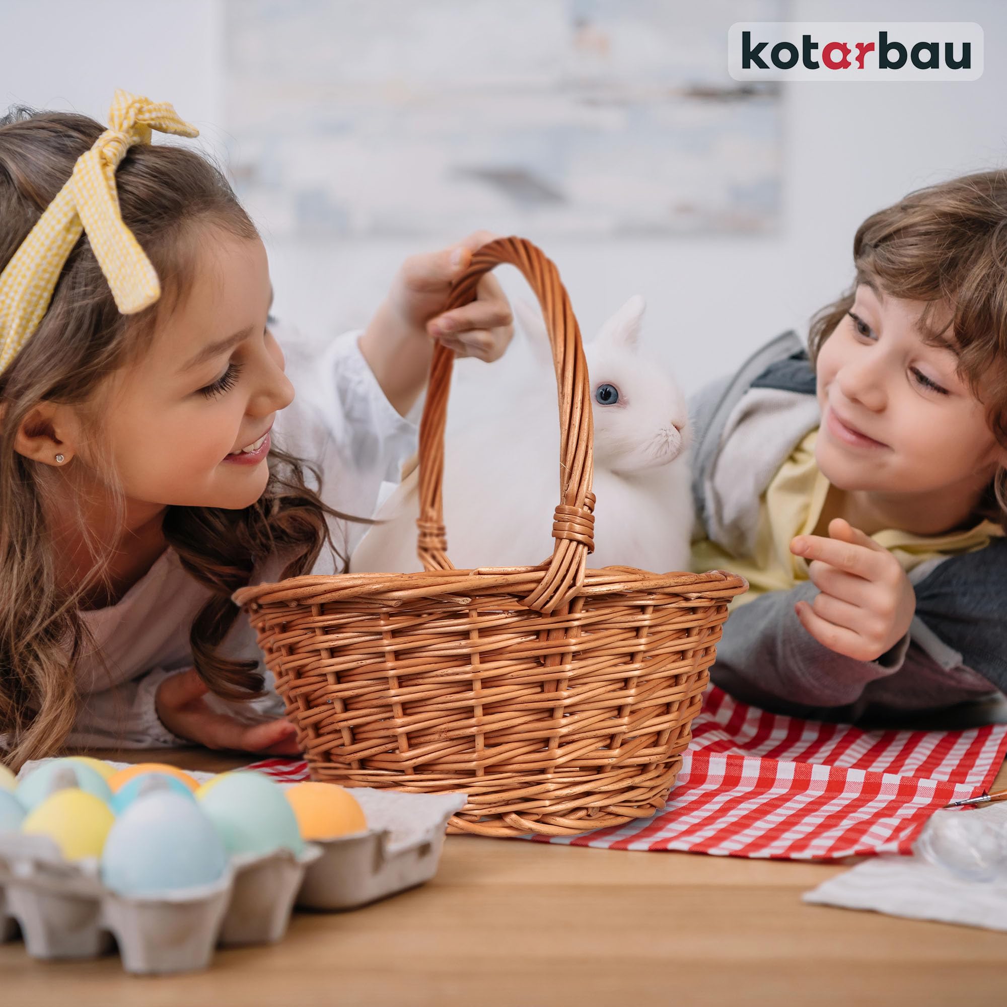KOTARBAU Cesta de mimbre con asa redonda, color marrón, 22 x 17,5 x 25 cm - Cesta de sauce clásica para Pascua, pícnic, compras o almacenamiento