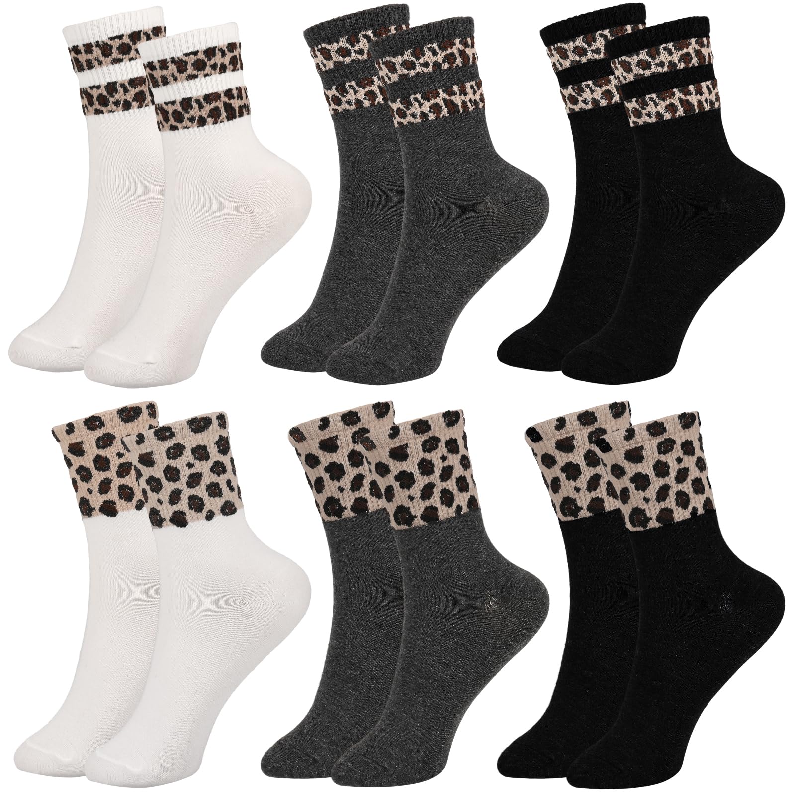 Lot de 6 paires de chaussettes de tennis pour femme - 35-38 - Motif léopard - Chaussettes de course - sport