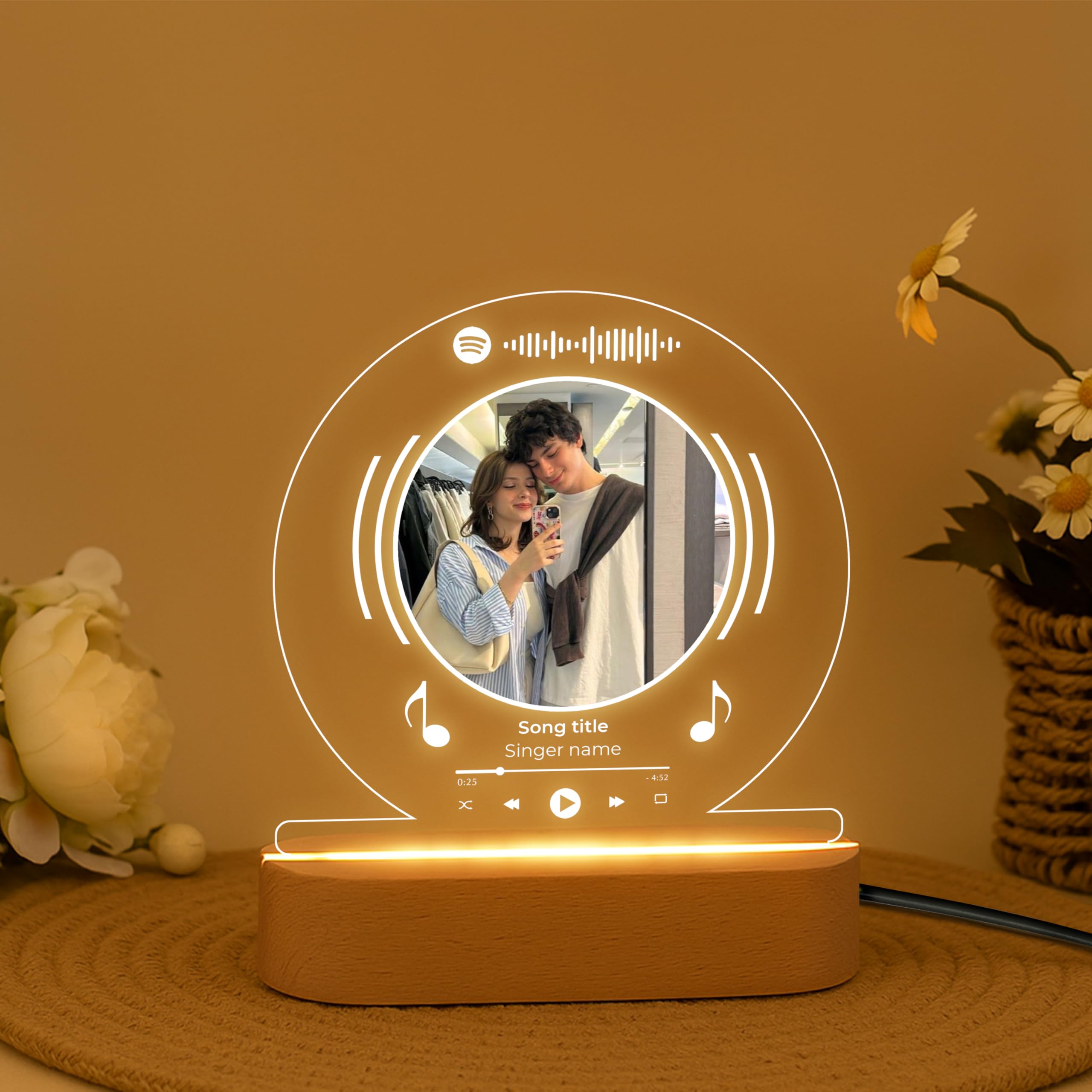 Personalized Spotify Song Photo LED Acrylic Lamp with Wooden Base | Custom Music Code Night Light | Romantic Gift for Couple, Husband, Wife & Music Lovers (5.5x5.5 Inch)-picture-13