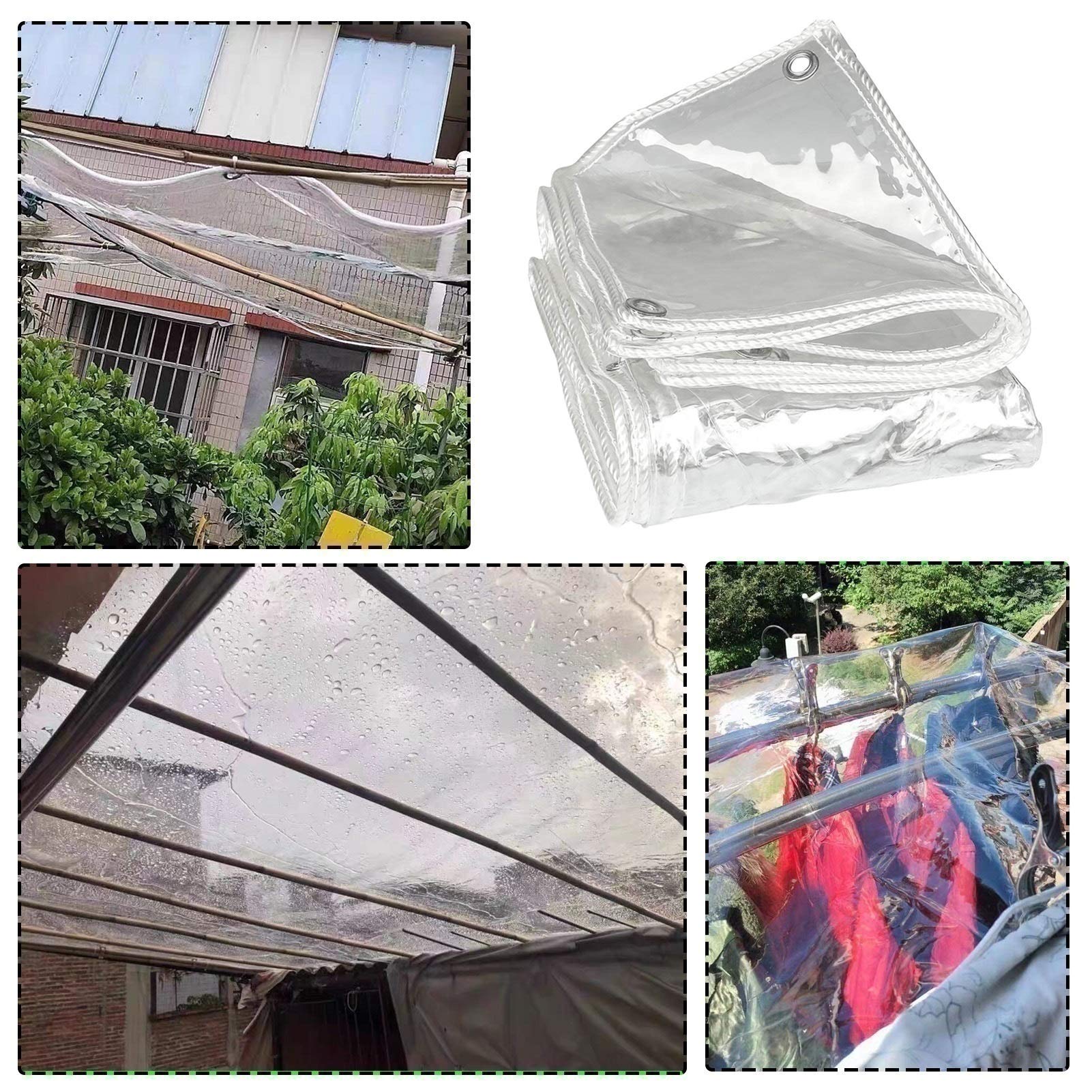 Telone Impermeabile Copertura per mobili da Giardino Trasparente Leggera Copertura per Esterni in plastica Trasparente per Tende da Esterno Balcone Protezione delle Piante, con Occhielli