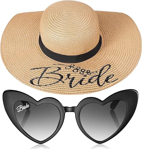 Neer 2 piezas de regalos de boda para novia, gafas de sol de corazón, sombrero de sol, regalos de despedida de soltera, regalos de decoración de