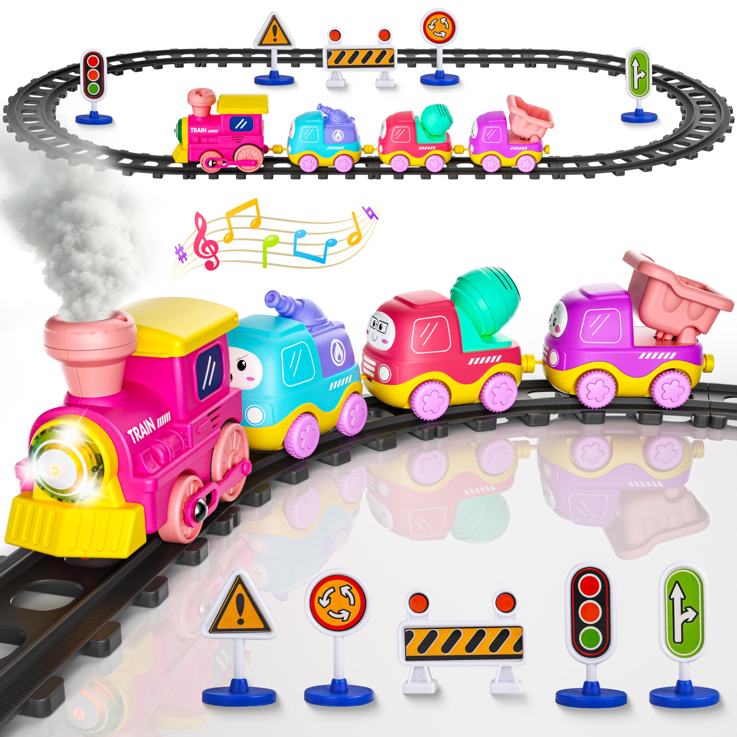 Funwee Electric Christmas Train Set with Magnetic Connection &amp; Smoke Effect