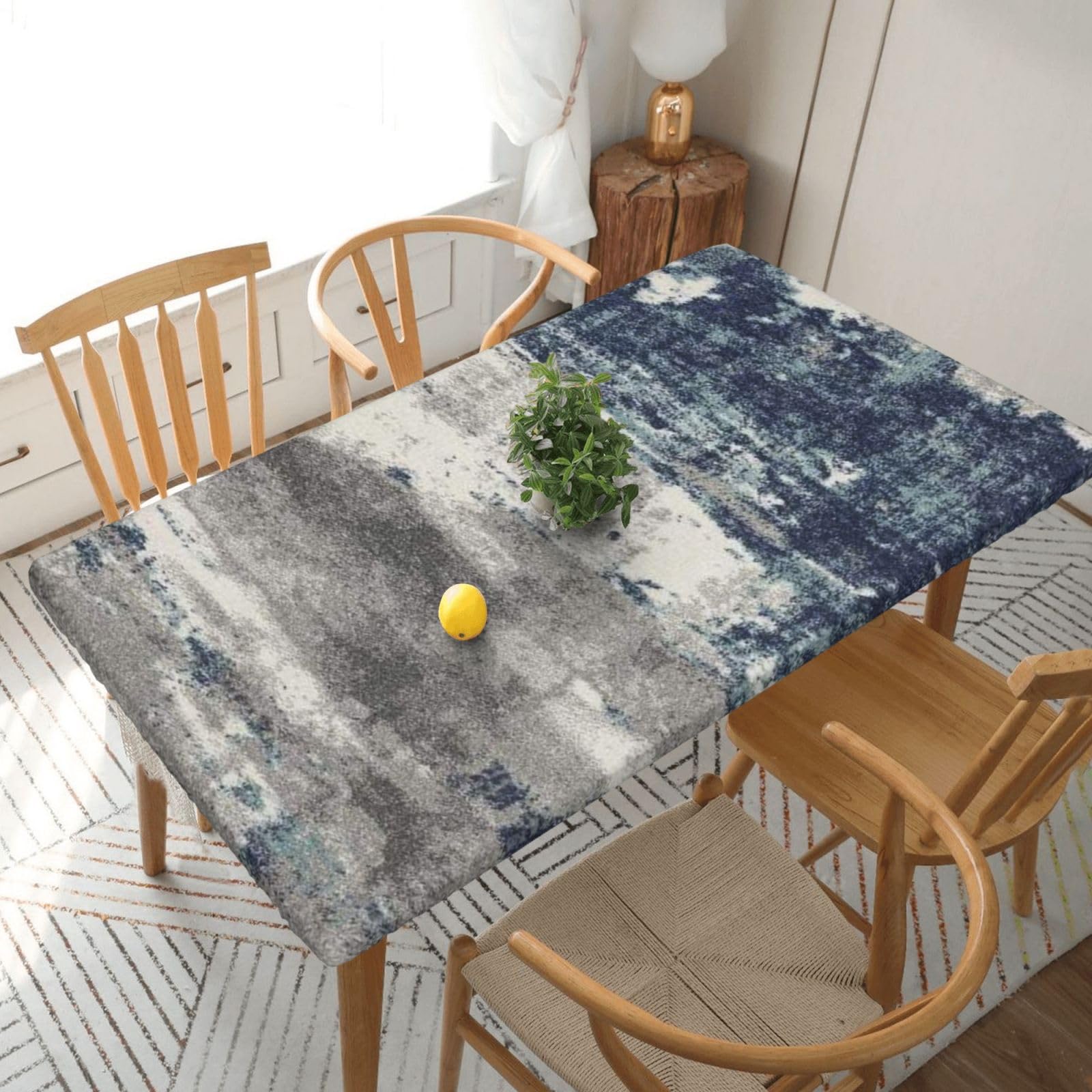 BNVSADC Abstract Blue Printed 5FT Tablecloth Polyester Kitchen Water Resistant Table Cloth Dining Table Decoration Table Covers, 152x76 CM