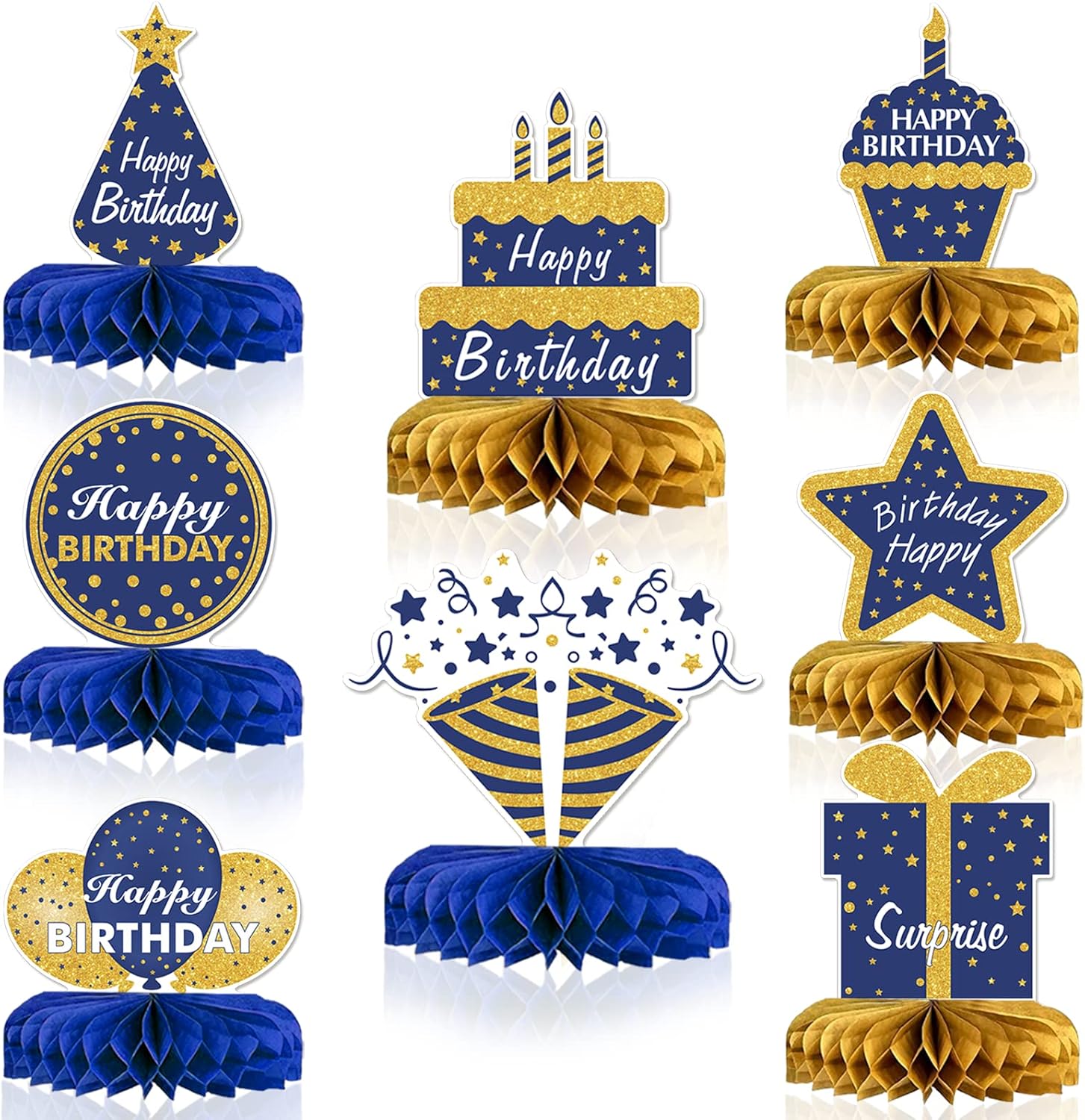 Blue and Gold Birthday Party Decorations for Table Happy