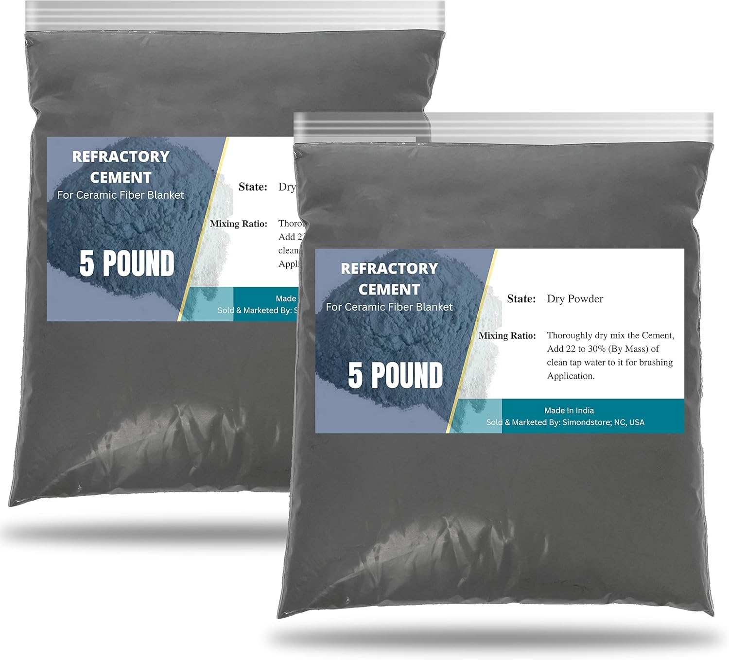 [Pack of 2] 5 Pound Refractory Cement - High Temperature (3000F) Rated - Refractory Coating for Ceramic Fiber Insulation in Blacksmithing Forge, Kiln, Smelting Furnace