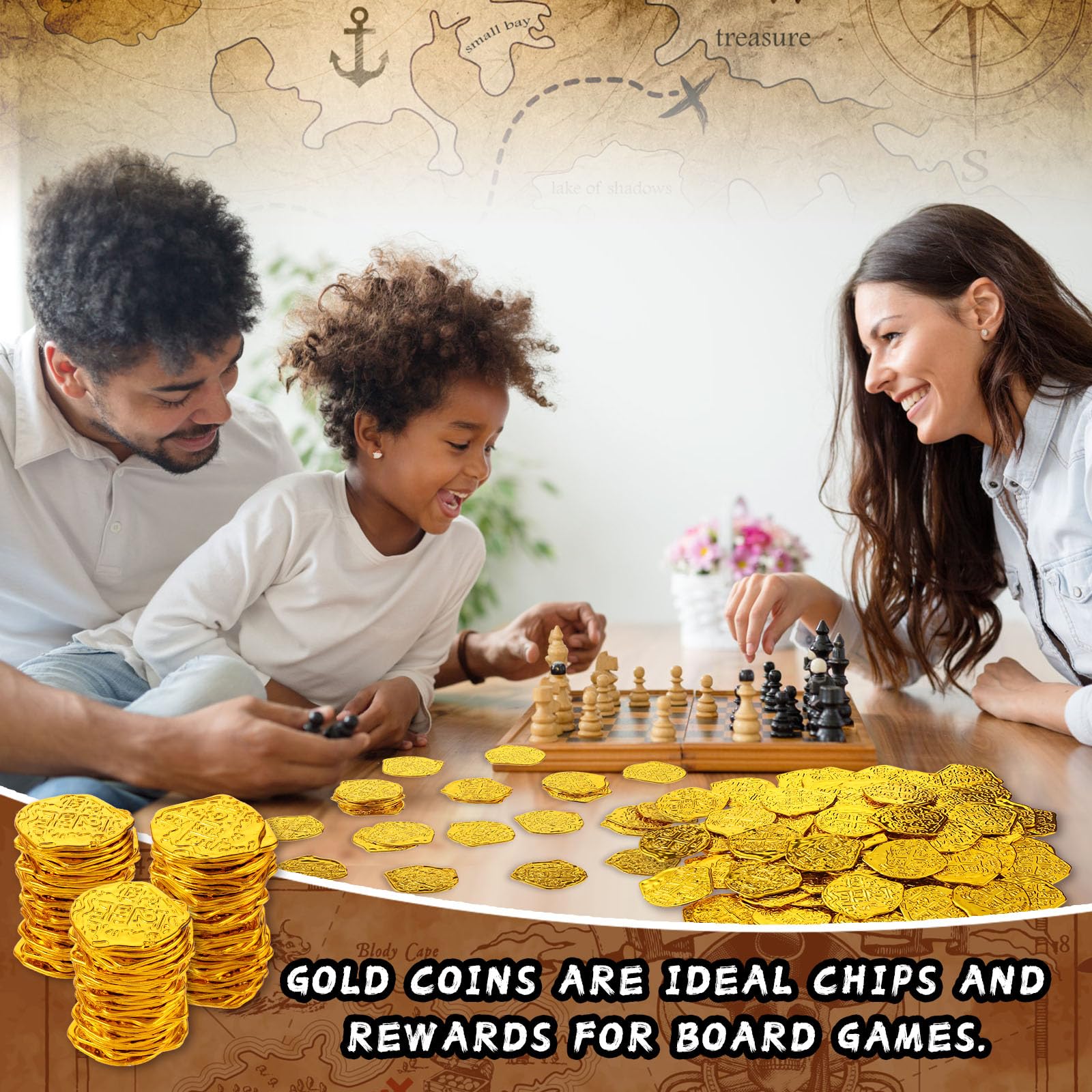 100 Piezas Monedas Pirata Réplica de Moneda de Plástico Doblones Españoles Monedas Juguete de San Patricio Decoraciones de Fiesta Pirata para Eventos Temáticos de Aventura de Halloween