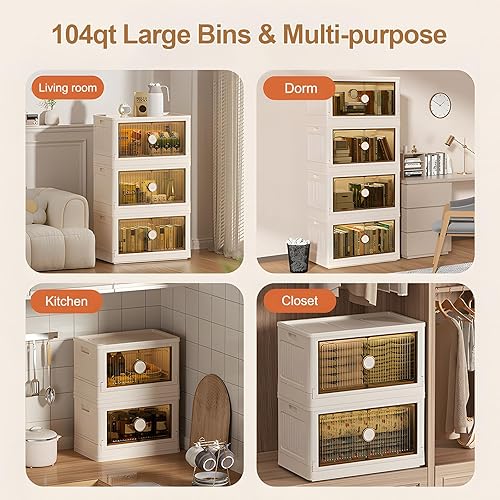 Miniatura 7 de Fangtueh Contenedores de almacenamiento plegables de 156 galones con tapas y ruedas, organizadores apilables de armario y almacenamiento, caja de