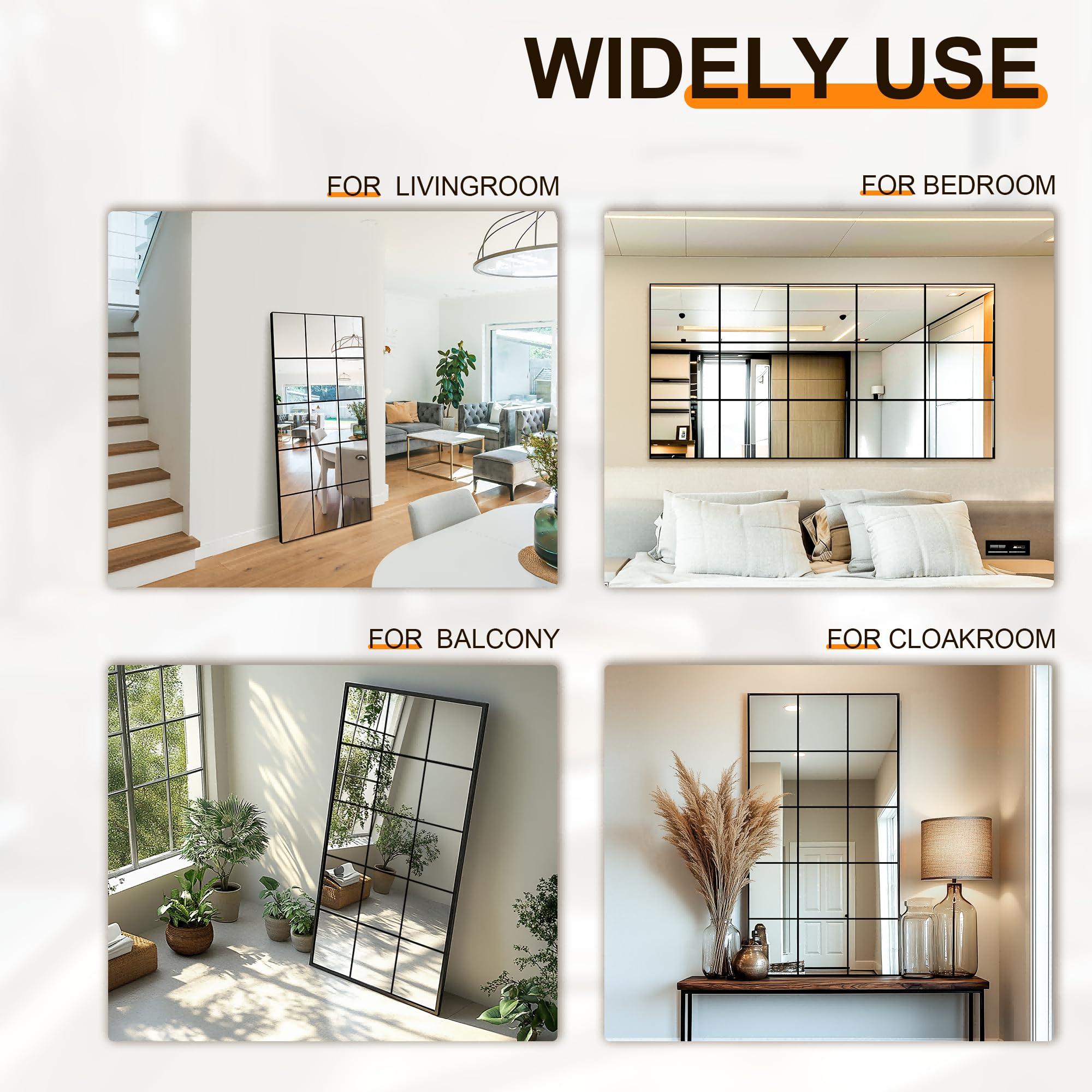 Large Full Length Floor Mirror for Bedroom, Living Room, Hallway - 28"X55" Window Pane Mirror Decorative Wall Art