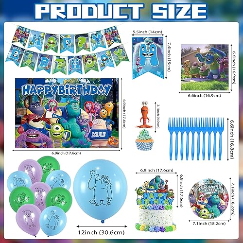 Miniatura 3 de 118 piezas de suministros de fiesta de cumpleaños de monstruo  Decoración temática de película para cupcakes para niños fans  Sirve a 24 invitados