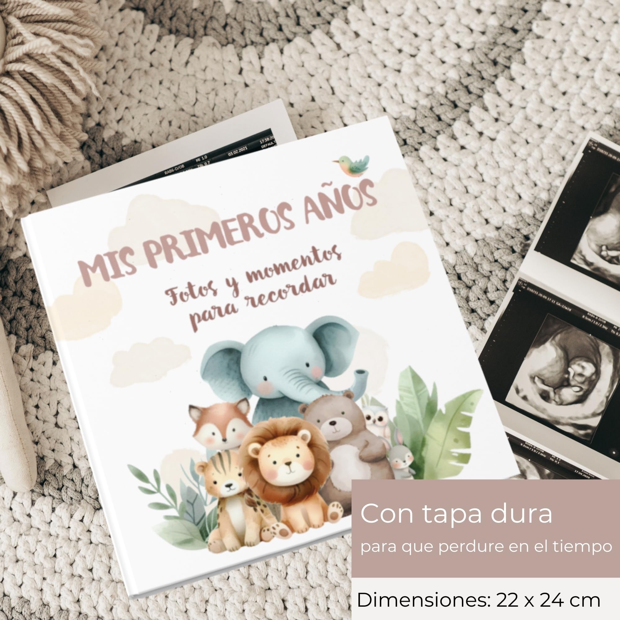 HUBORNS – Libro de nacimiento y recuerdos del bebé hasta los 5 años, álbum de fotos y diario infantil, regalo original para recién nacidos, baby shower y padres primerizos (Amigos, Español) - 5