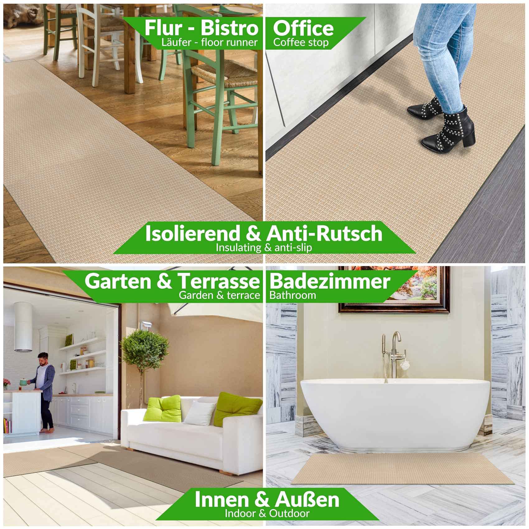 Tapis d'extérieur imperméable pour balcon, terrasse, couloir, tapis de sol - Résistant aux intempéries, beige, lavable 160 x 50 cm