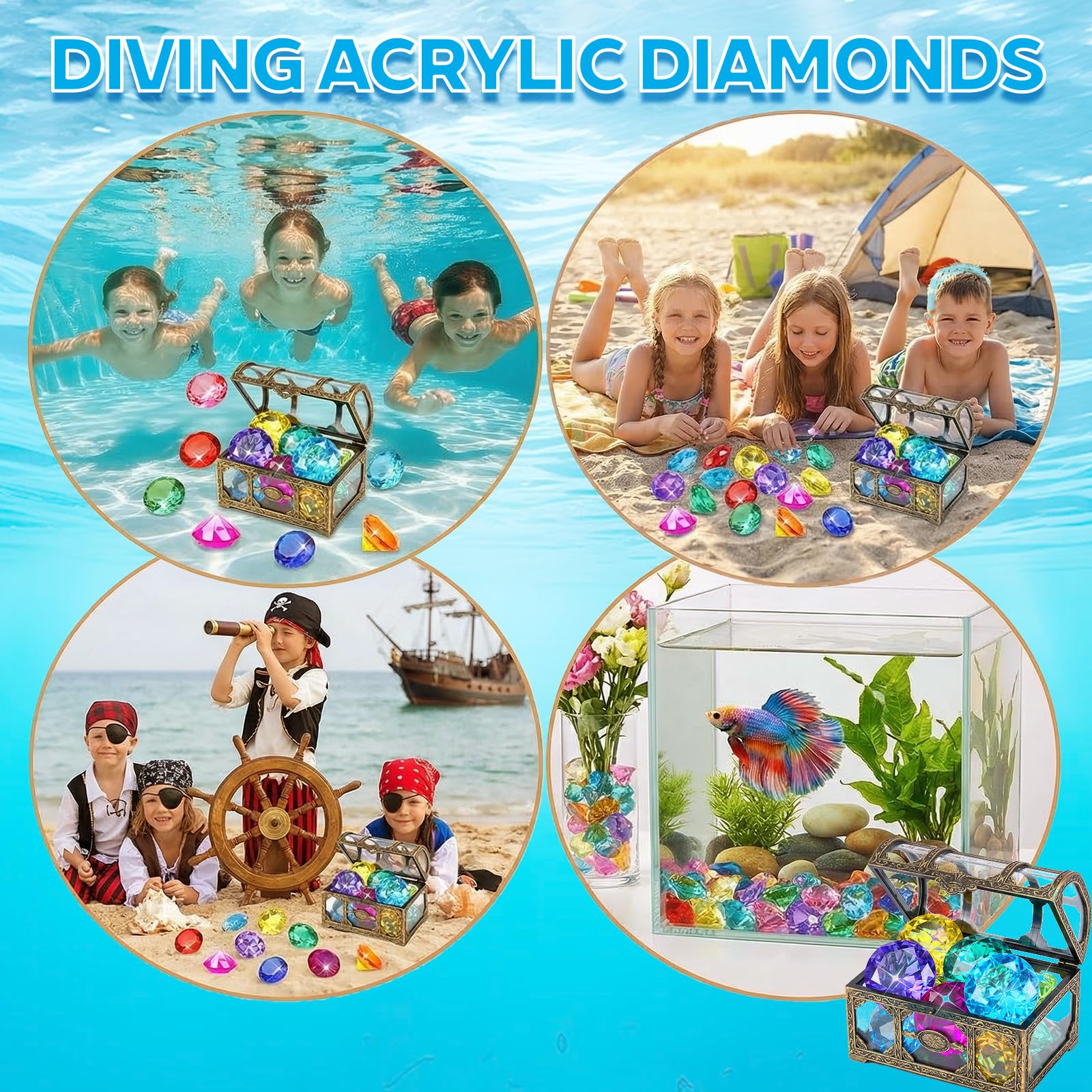 Plkjiu Kids Diving Gems with Treasure Box, 10PCS Swimming Pool Sinkers for Kids 5-12, Pirate Pool Toys for Swimming Pool & Beach - Image 3