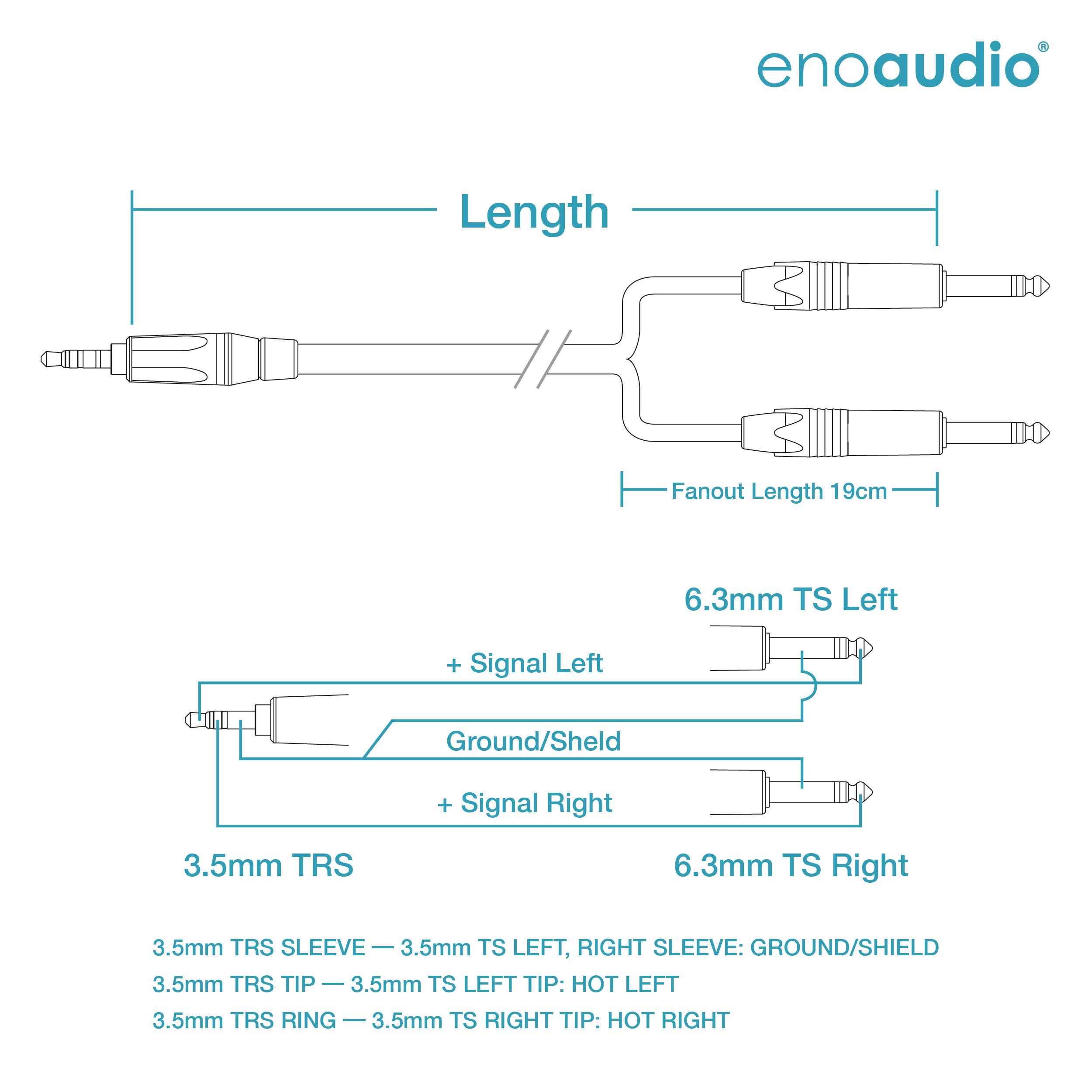 enoaudio Mogami 3106 micrófono estéreo Y-Cable | VIABLUE 24k oro T6S conector jack 3.5mm stereo – Neutrik 6,3mm TS (L,R) | HiFi - 0,5 m