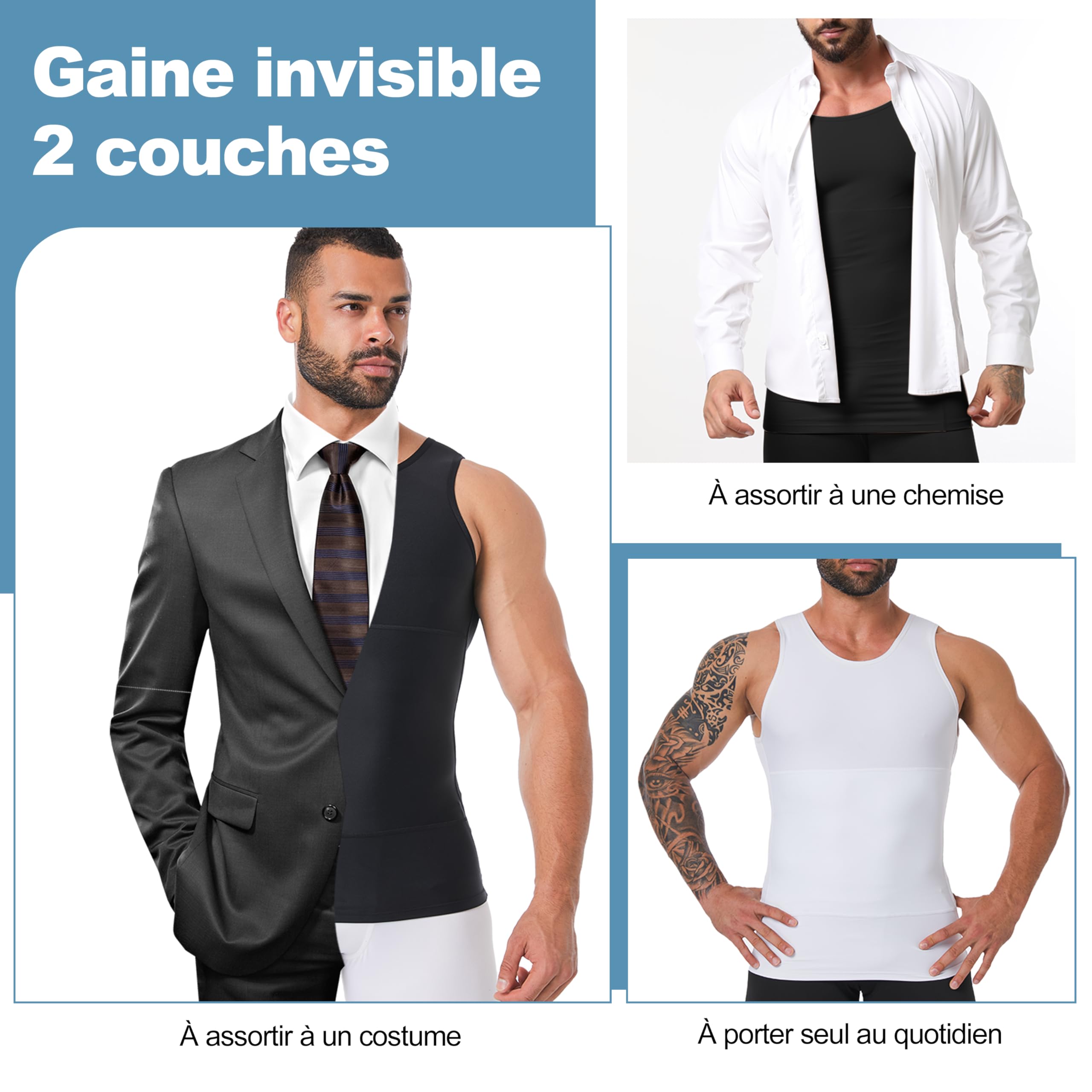 Débardeur gainant pour homme avec contrôle du ventre, masque la gynécomastie