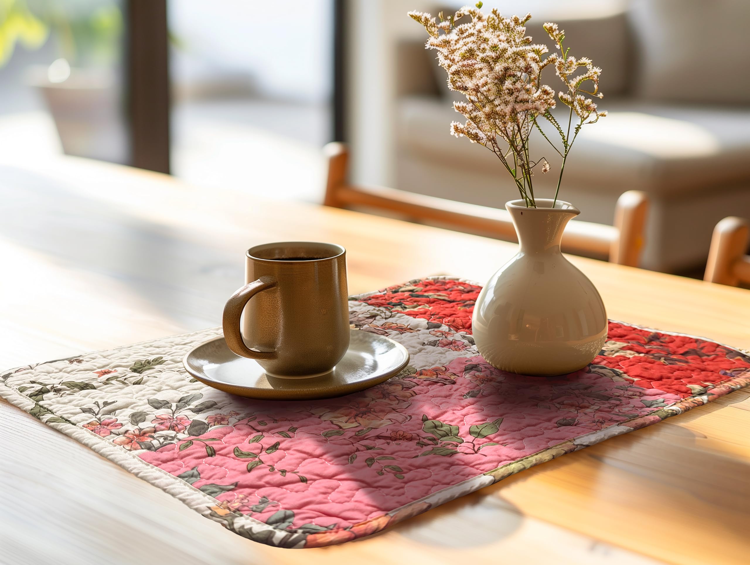 Lot de 4 sets de table matelassés Motif patchwork floral | 33 x 48,3 cm, coton matelassé réversible, quatre motifs distinctifs, lavable en machine, emballage prêt à offrir