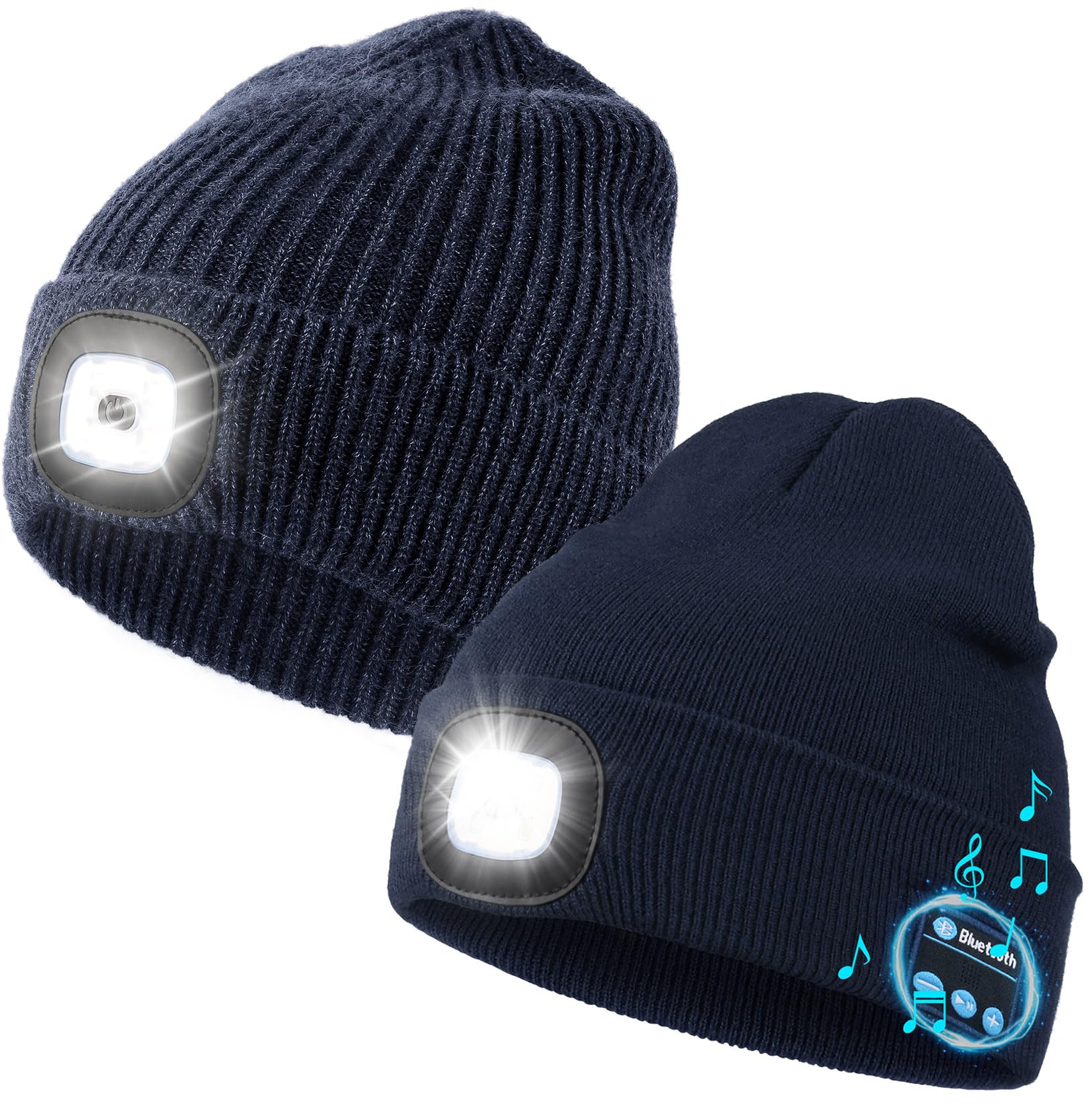 Wmcaps Unisex LED Beanie with Light, USB Rechargeable LED Headlamp Hat Beanie, Winter Warm Knitted Hat for Men Him Dad Husband Father Navy Blue