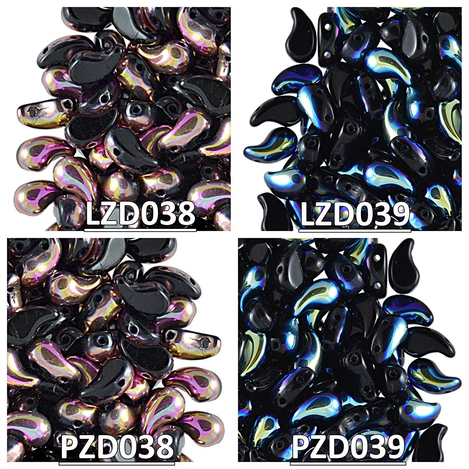 Set of Czech Glass ZoliDuo Beads. Drops-Shaped 5x8mm. 2 Holes. Two Colors in Right and Left Versions. Total 80 Pieces. Kit for Jewelrj Making.