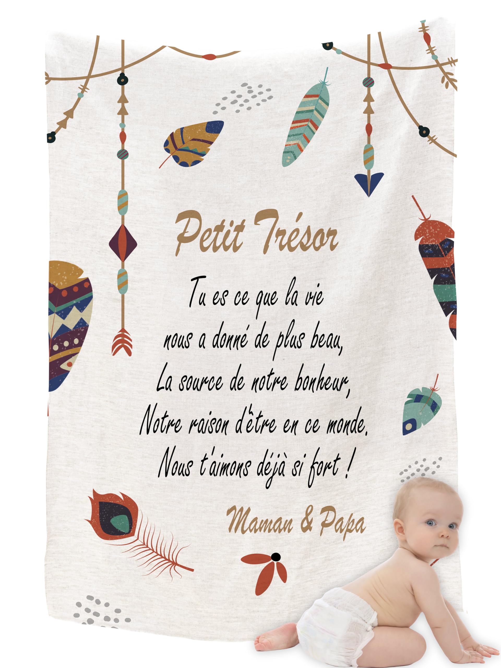 Zinello Design, Extra Soft Microfibre Fleece Baby Blanket 120 x 75 cm with Message of Love