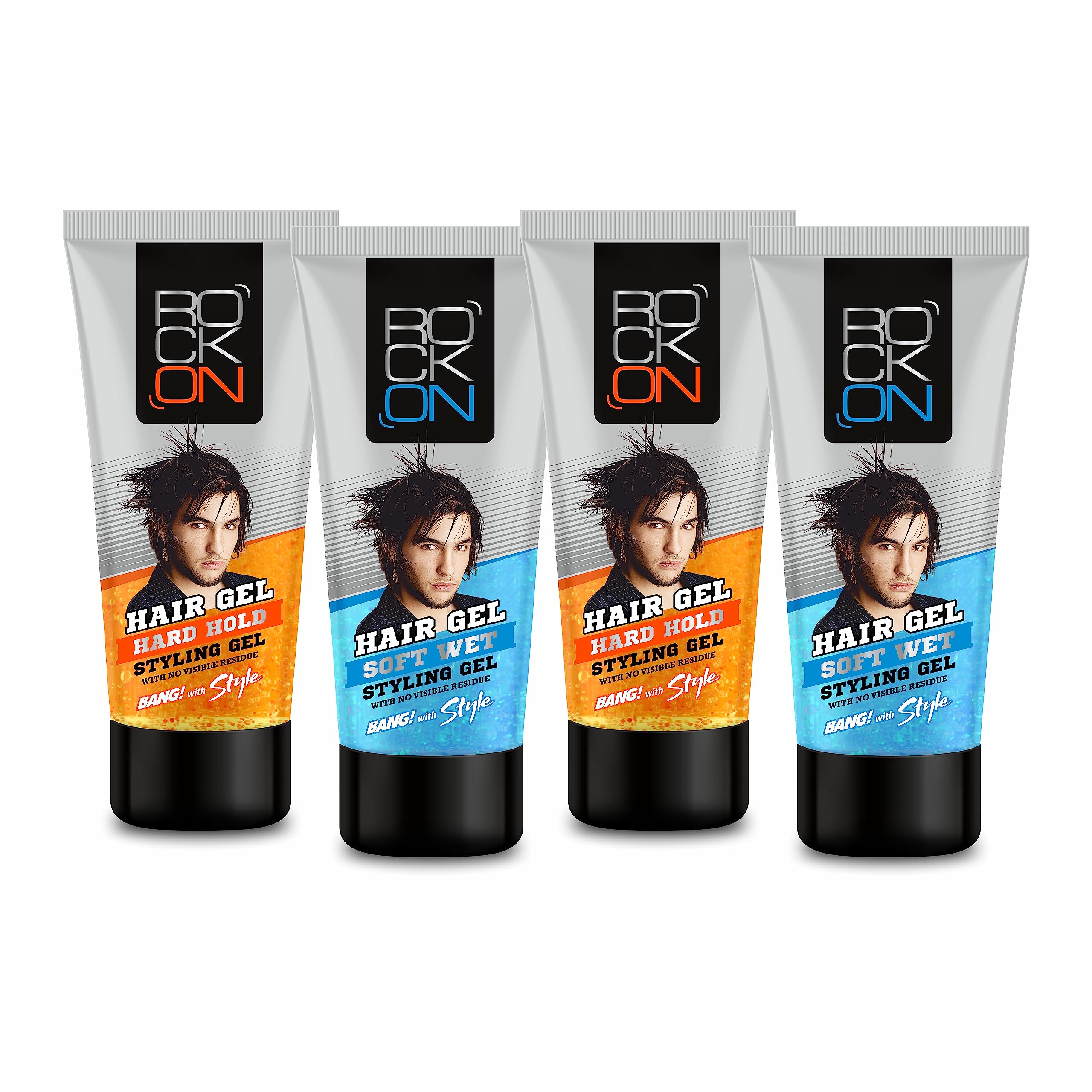 Combo Pack of 4 - Hair Gel for Men, 2pc Soft wet styling Gel & 2pc Strong Hard Hold Gel, 60g Each - for Wet Look and Shiny Hair |Gift for Husband and Boyfriend