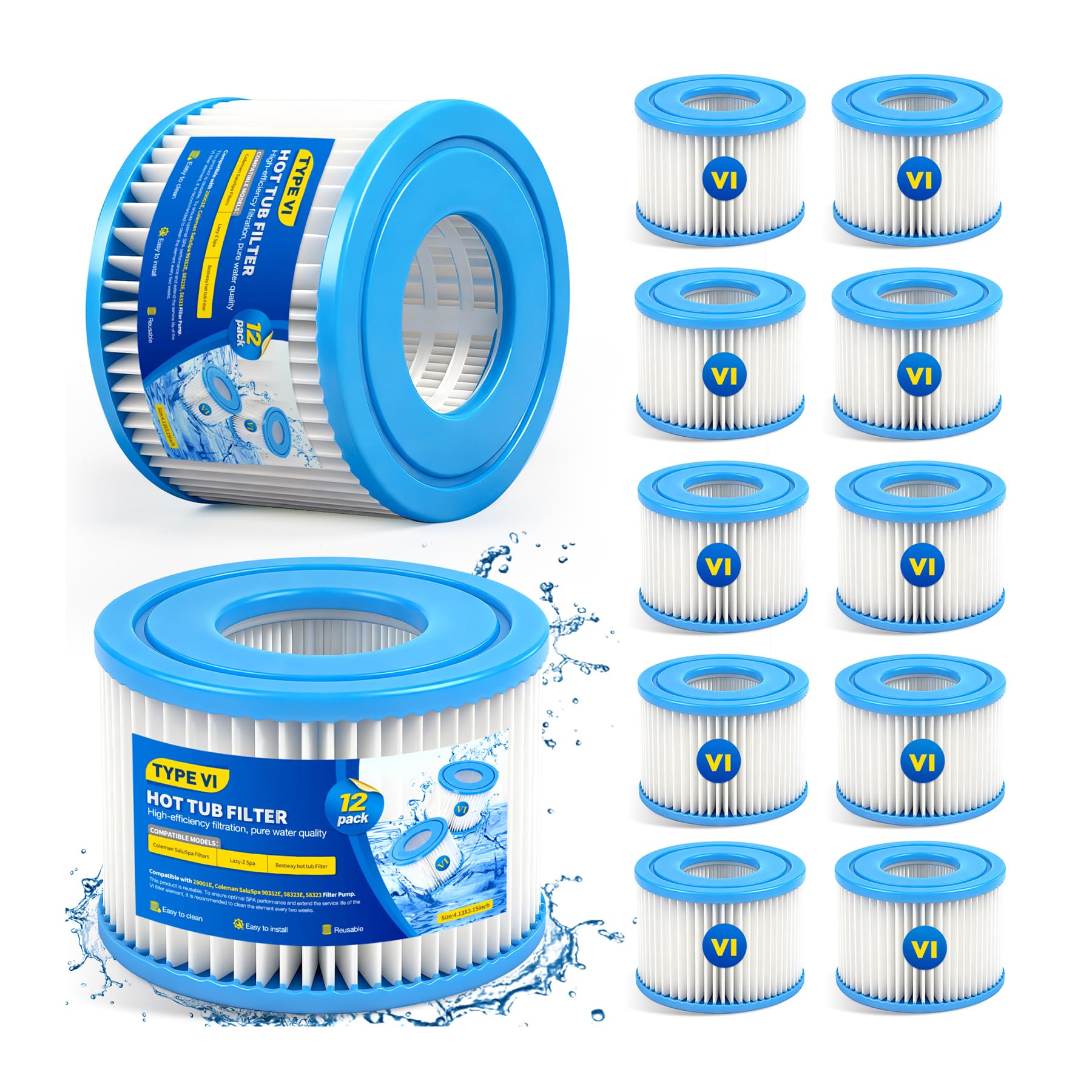 KimFilter Type VI Hot Tub Filter Compatible with Lay‑Z‑Spa &amp;Coleman SaluSpa