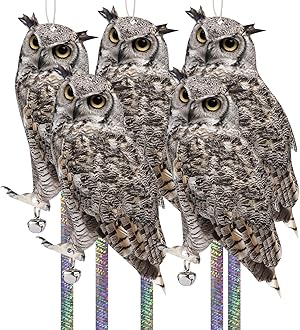 Owl to Scare Animals, 5 Pack Hanging Effective Owl Control Device to Keep Animals Pigeon Woodpecker Away from Outdoor Garden Yard
