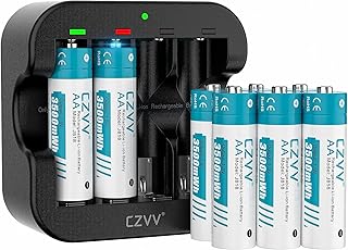 Rechargeable AA Lithium Batteries - Pre-Recharged 8 Pack with 2H Fast Charger for Household Devices, Long-Lasting High-Capacity 3500mWh, Cycle Times up to 1300x, Constant 1.5V for Security Camera