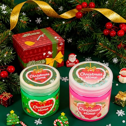 Miniatura 9 de Slime de Cristal de Navidad Rosa y Verde de 2 Paquetes para Niños, Slime para Medias de Navidad para Niños - Kit de Juguetes de Slime, Regalos de