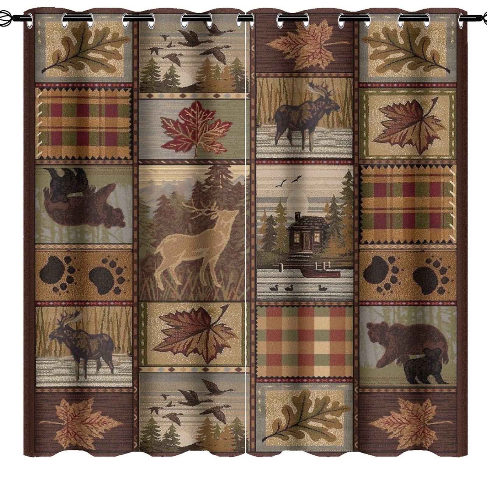Kazynee Farmhouse Bear Moose Deer Room Darkening Blackout Window Curtains with Grommets,Country Style Vintage Retro Rustic Lodge Energy Efficient Window Treatment for Living Room 42x84in 2 Panels
