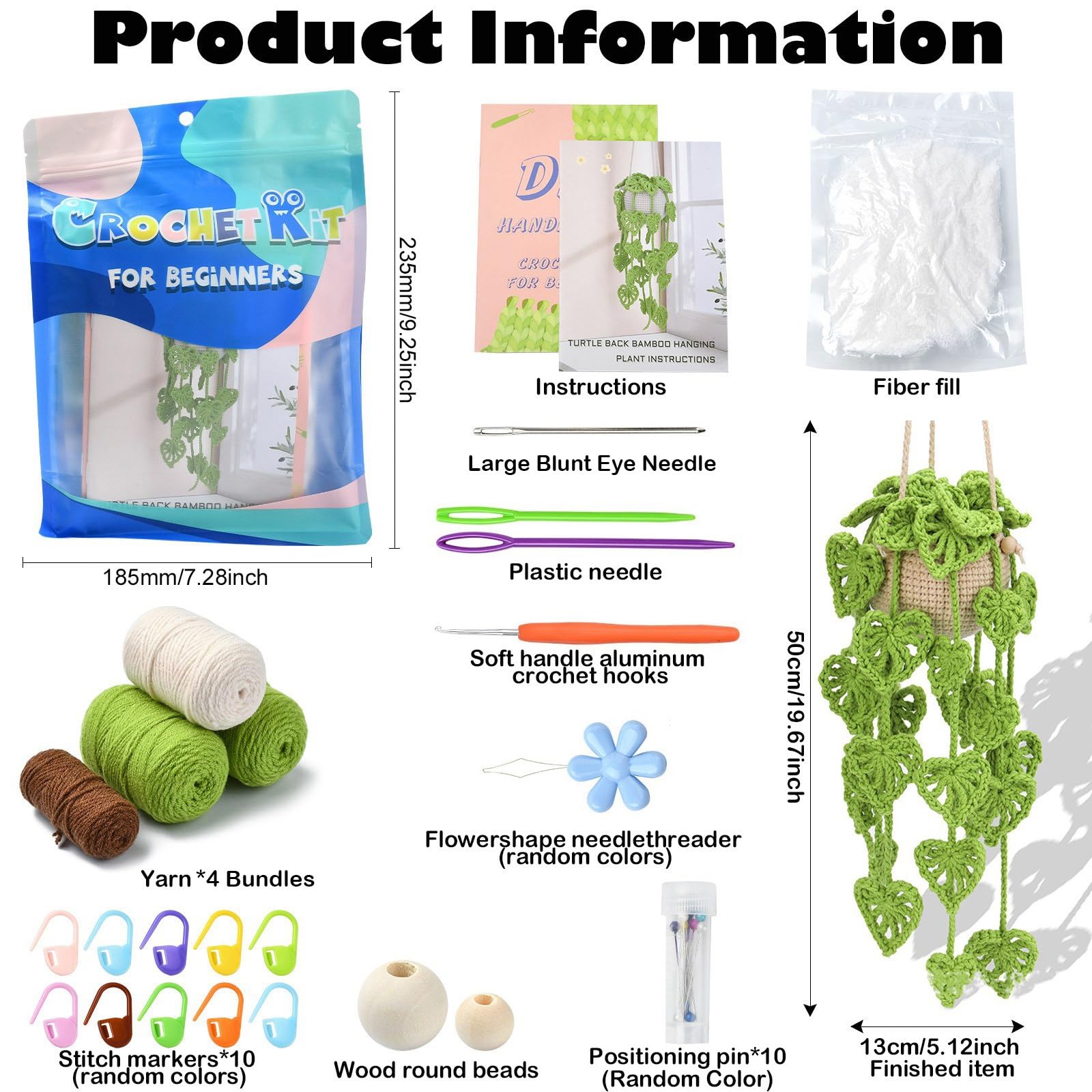 DanLingJewelry Green Colour Hanging Potted Plants Crochet Starter Kit with Step-by-Step Instructions Tutorials Decoration Plant Crochet Kit for DIY Knitting Supplies - Image 2