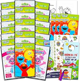 Sesame Street Mini Party Favors Set for Kids - Bundle with 24 Mini Elmo Grab n Go Play Packs with Coloring Pages, Stickers and More (Sesame Street Birthday Party Supplies)