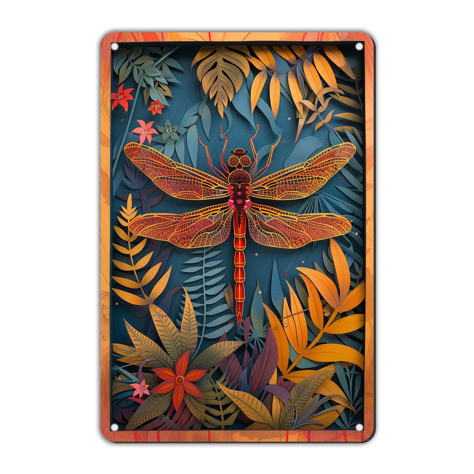 Anceky Sign Dragonfly 2D Flat Metal Tin Sign Funny Wall Decor for Backyard Outside Home Bedroom Kitchen 12×16 Inch