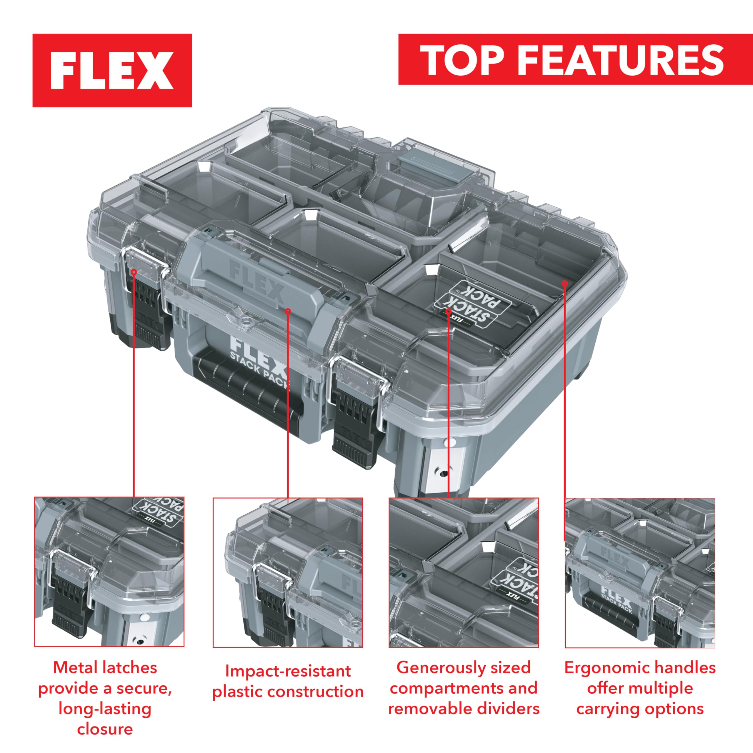 Flex Walizka transportowa Small Organizer STACK (z odpornego na uderzenia tworzywa sztucznego, dł. x szer. x wys. 276 x 377 x 143 mm, z metalowym zamknięciem ryglowym, walizka narzędziowa) 531468