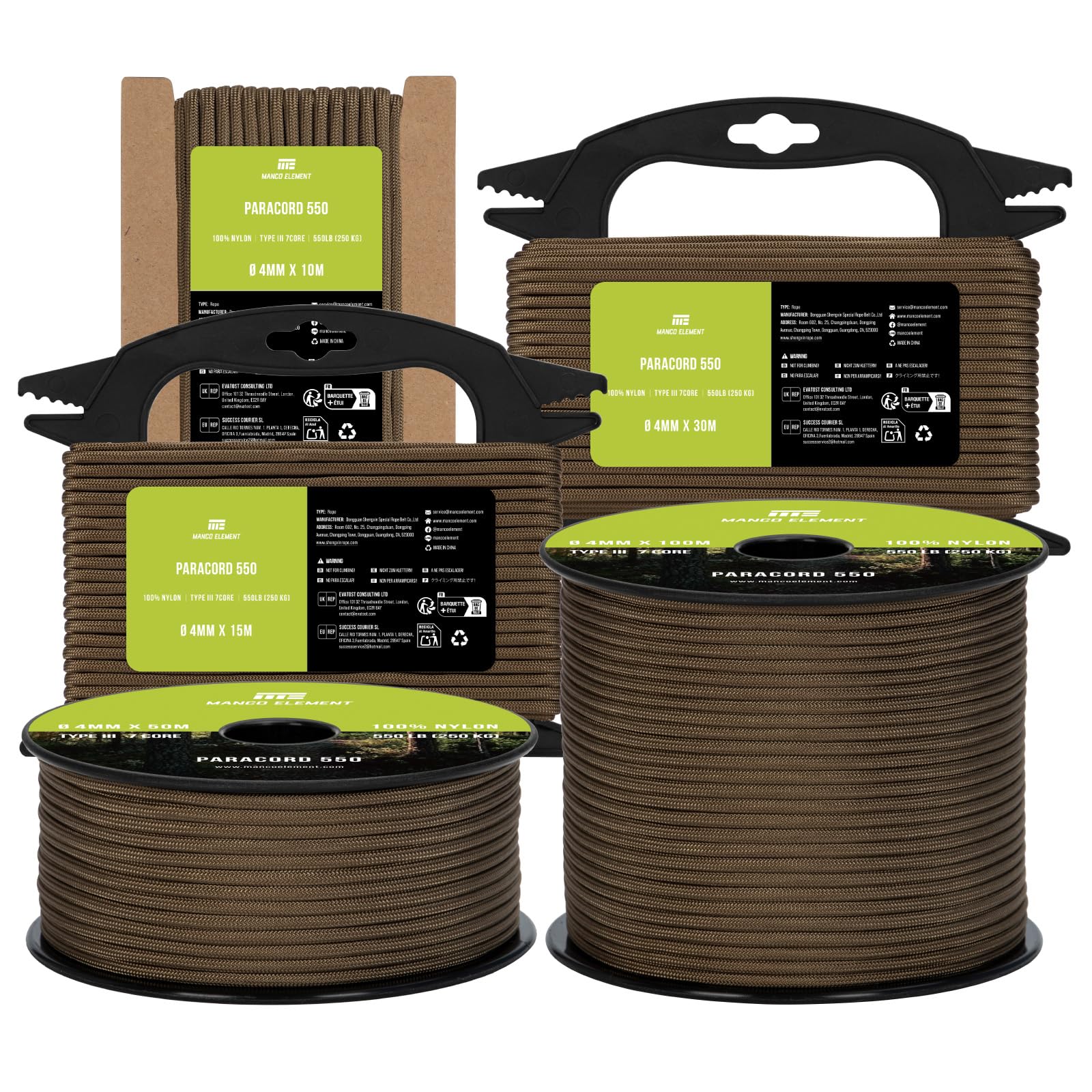 Manco Element 550 Paracord 4mm x 10m Cord Type III 7 Strands Rope