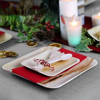 Raj Eco Compostable Palm Leaf Plates Combo (250 Pc) - 10" Square (50) & 6" Square (200) | Disposable, Eco-Friendly, Biodegradable Tableware for Wedding, Picnic, BBQ, Parties