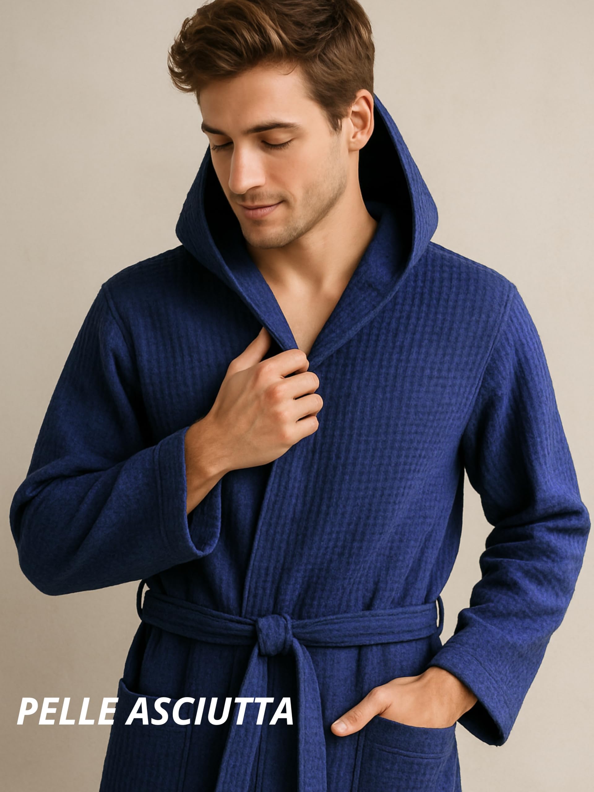 o-day Peignoir nid d'abeille pour femme et peignoir en coton avec capuche, poches et ceinture, léger et de voyage S-XXXL