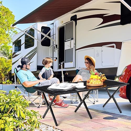 Miniatura 8 de Suzile Paquete de 2 mesas de picnic plegables bajas de 4 pies, portátil, ligera, plegable, plegable, de metal, con bolsa de transporte, para