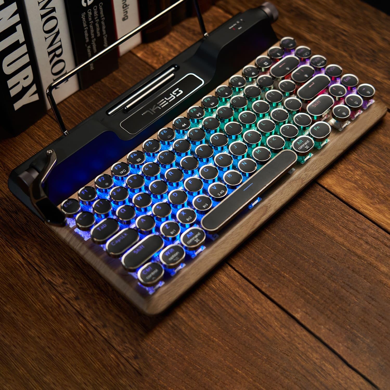 Tastiera in stile macchina da scrivere retrò senza fili meccanica RGB retroilluminata, poggiapolsi confortevole, supporto cablato/Bluetooth 5.0/wireless 2.4G per IPAD/PC/Laptop