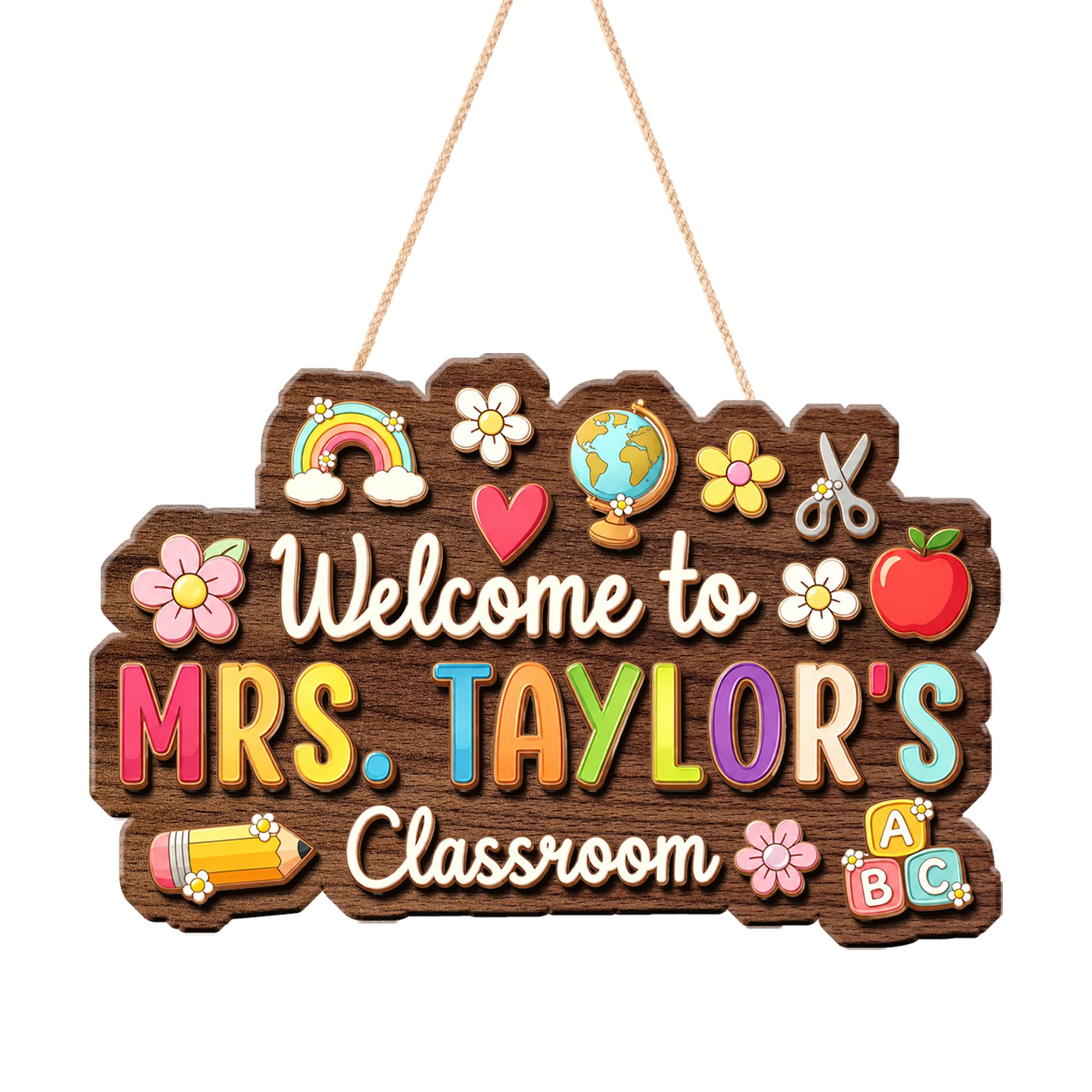 Personalized Teacher Door Hanger - Custom 3D Wooden Classroom Welcome Sign, Teacher Name Plaque, Back to School Classroom Decor, Appreciation Gift (Style 1)