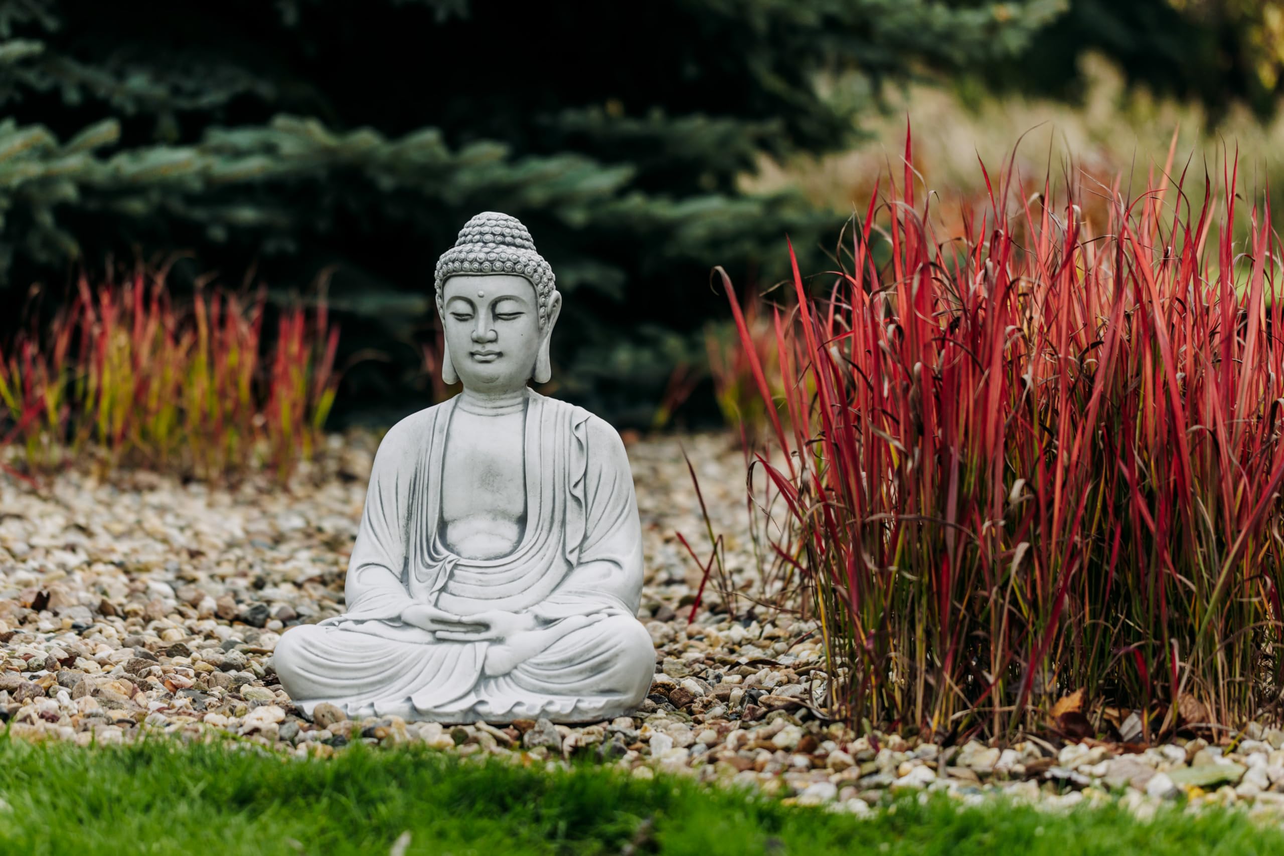 gartendekoparadies.de Statue de Bouddha Gardien du Temple Statue en Pierre Hauteur 56 cm 39 kg Gris Résistant au gel en Pierre pour Extérieur
